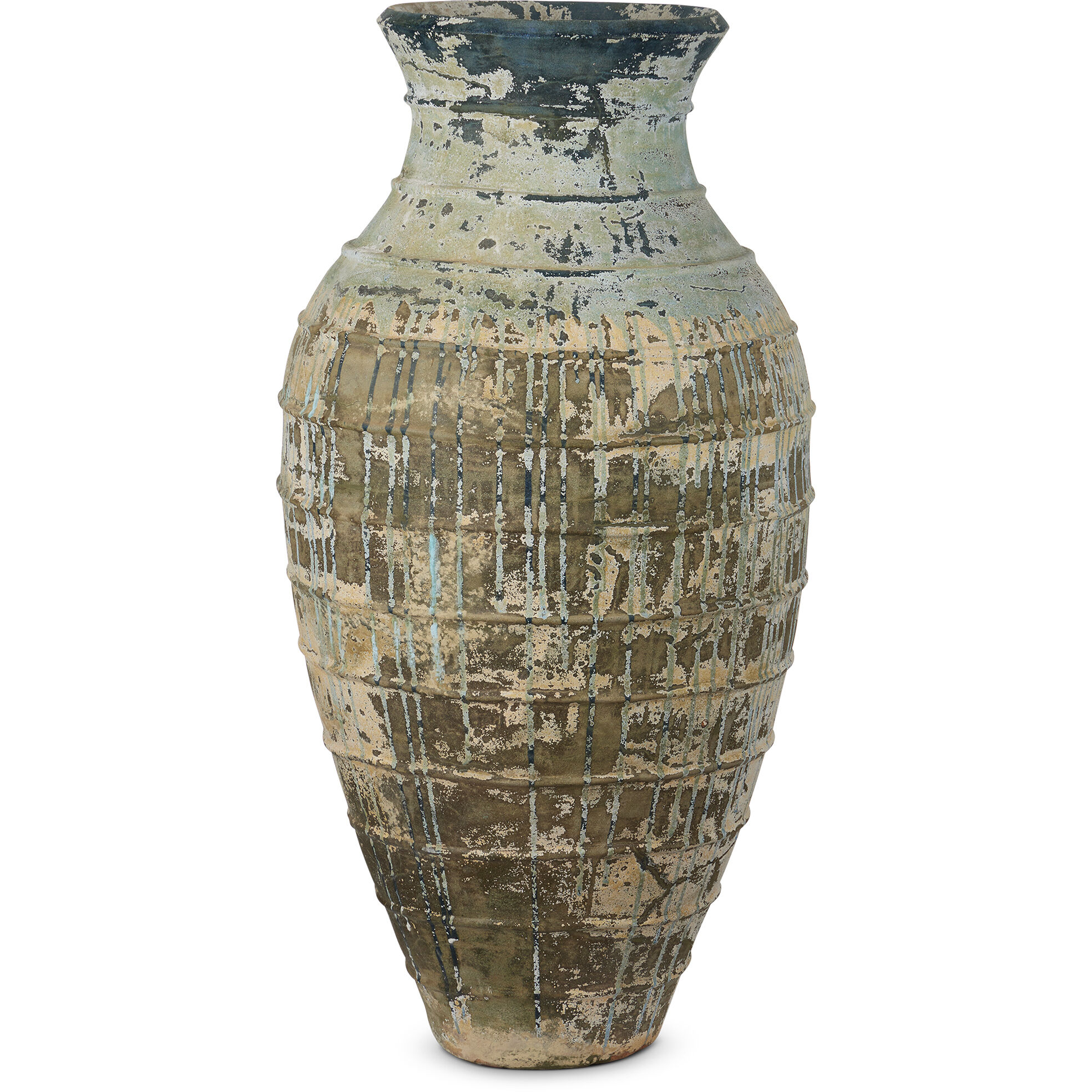 Lipari Antique White/Blue Drip Outdoor Urn, Extra Large