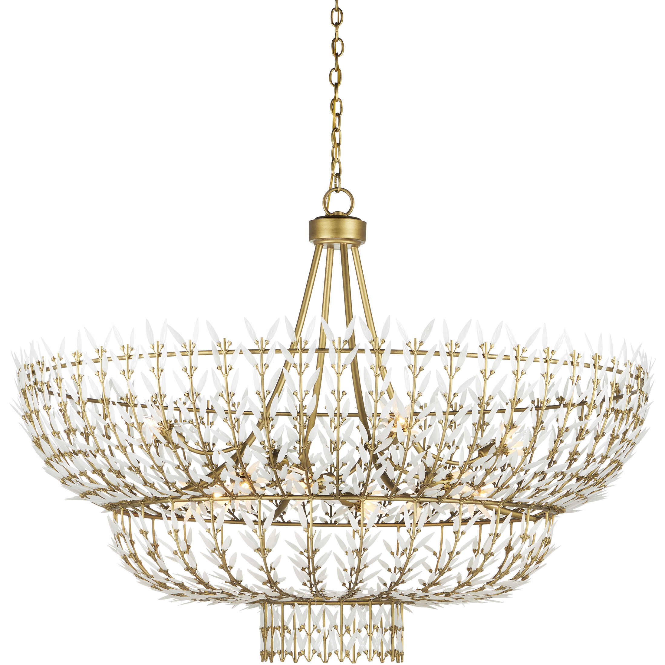 Magnum Opus 12 Light 56 inch Brass and White Chandelier Ceiling Light, Large