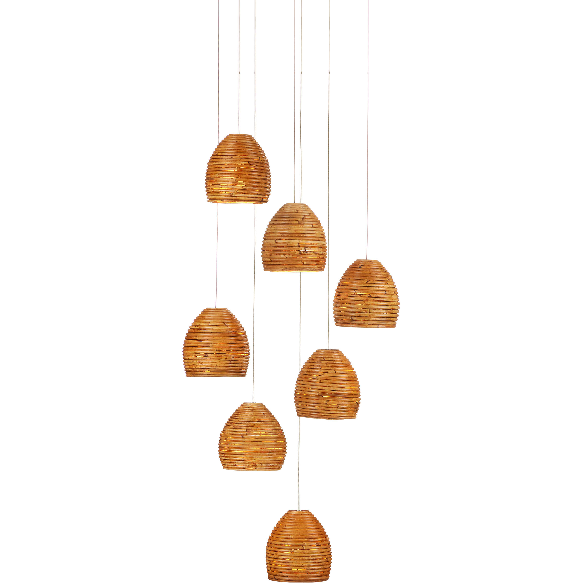 Beehive 7 Light 17 inch Natural Rattan and Silver Multi-Drop Pendant Ceiling Light