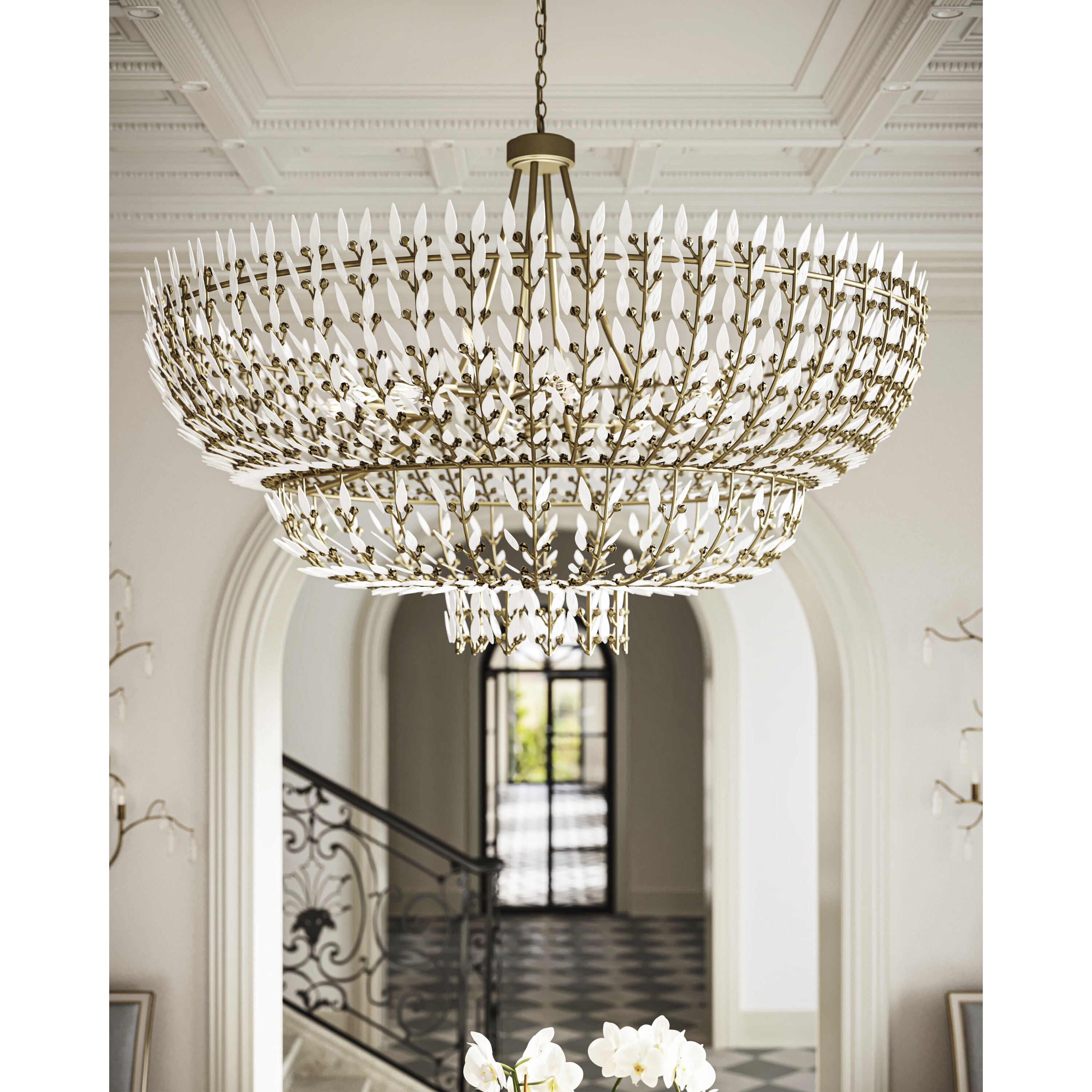 Magnum Opus 12 Light 56 inch Brass and White Chandelier Ceiling Light, Large