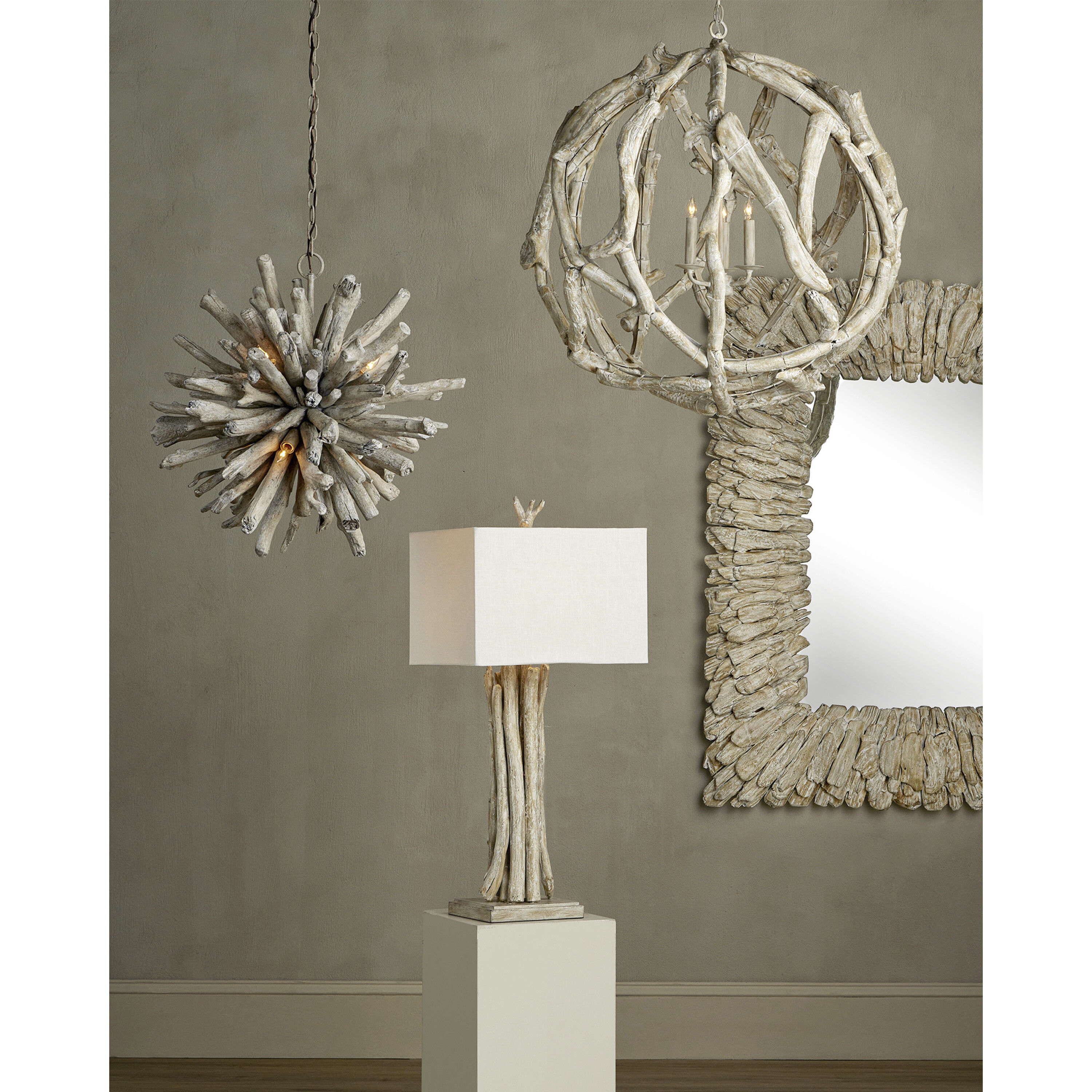 Driftwood 3 Light 29 inch Whitewashed Driftwood Orb Chandelier Ceiling Light