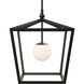 Denison 1 Light 18 inch Black/Frosted White Outdoor Lantern Pendant, Medium
