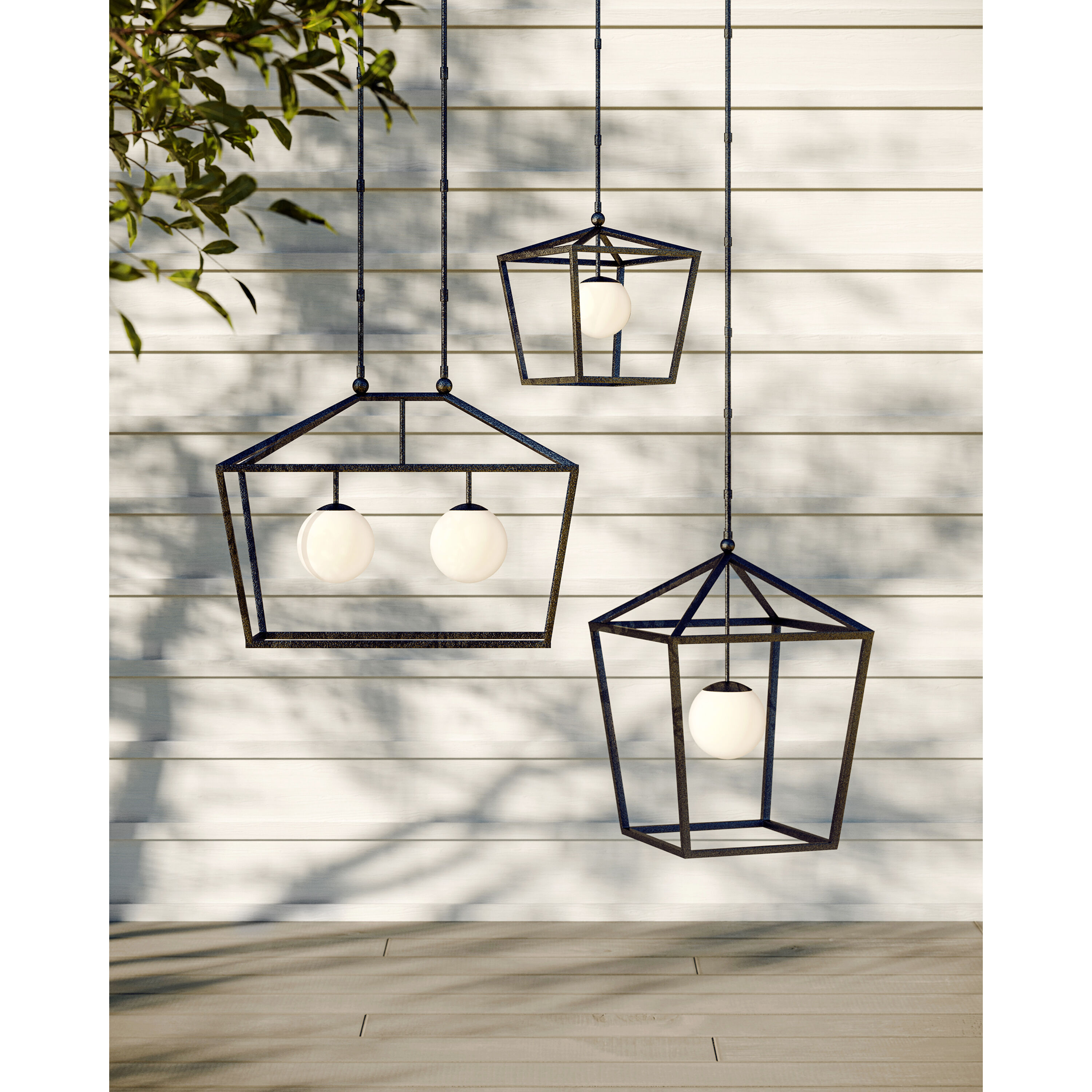 Denison 1 Light 18 inch Black/Frosted White Outdoor Lantern Pendant, Medium