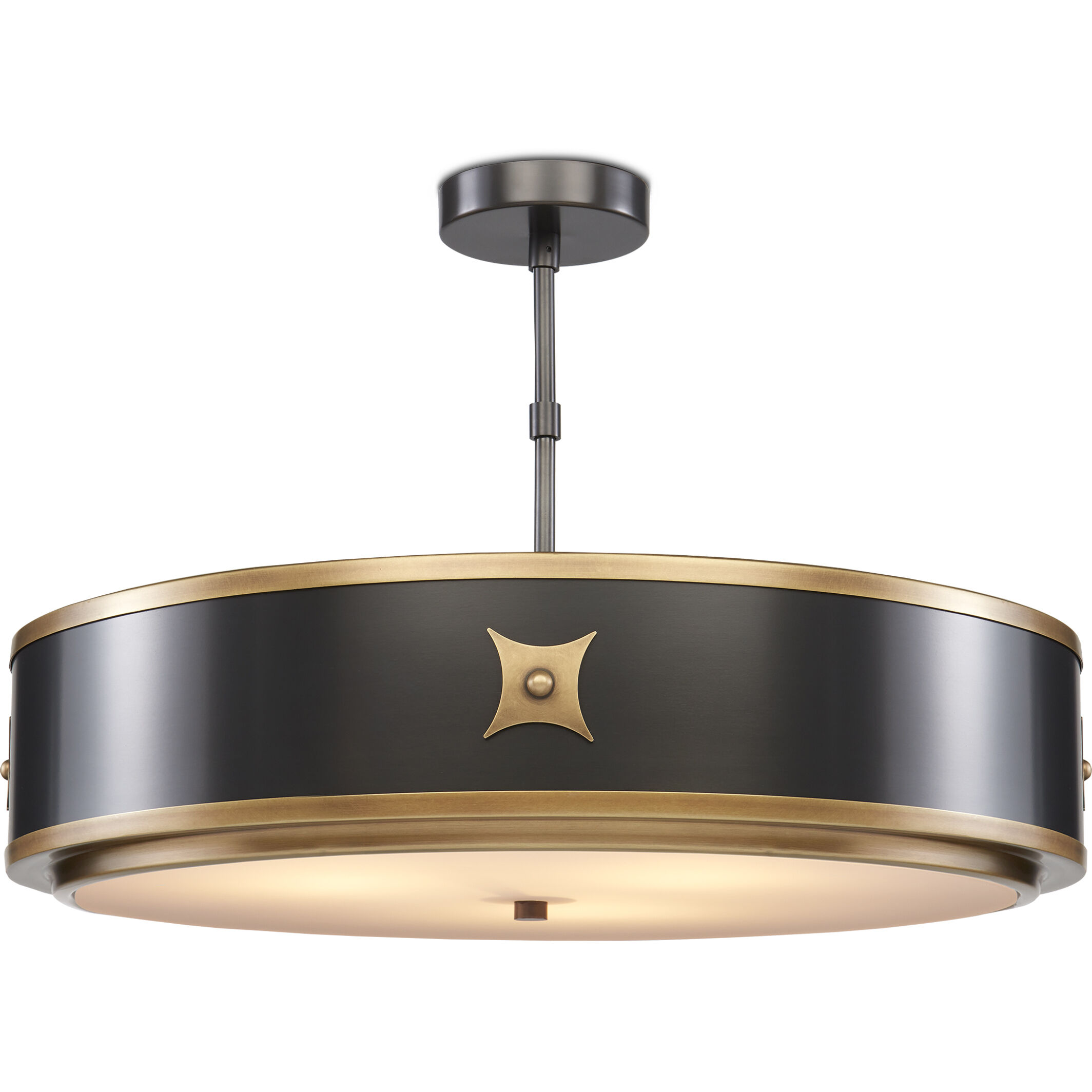 Huntsman 3 Light 24.5 inch Satin Black/Antique Brass/White Semi-Flush Mount Ceiling Light