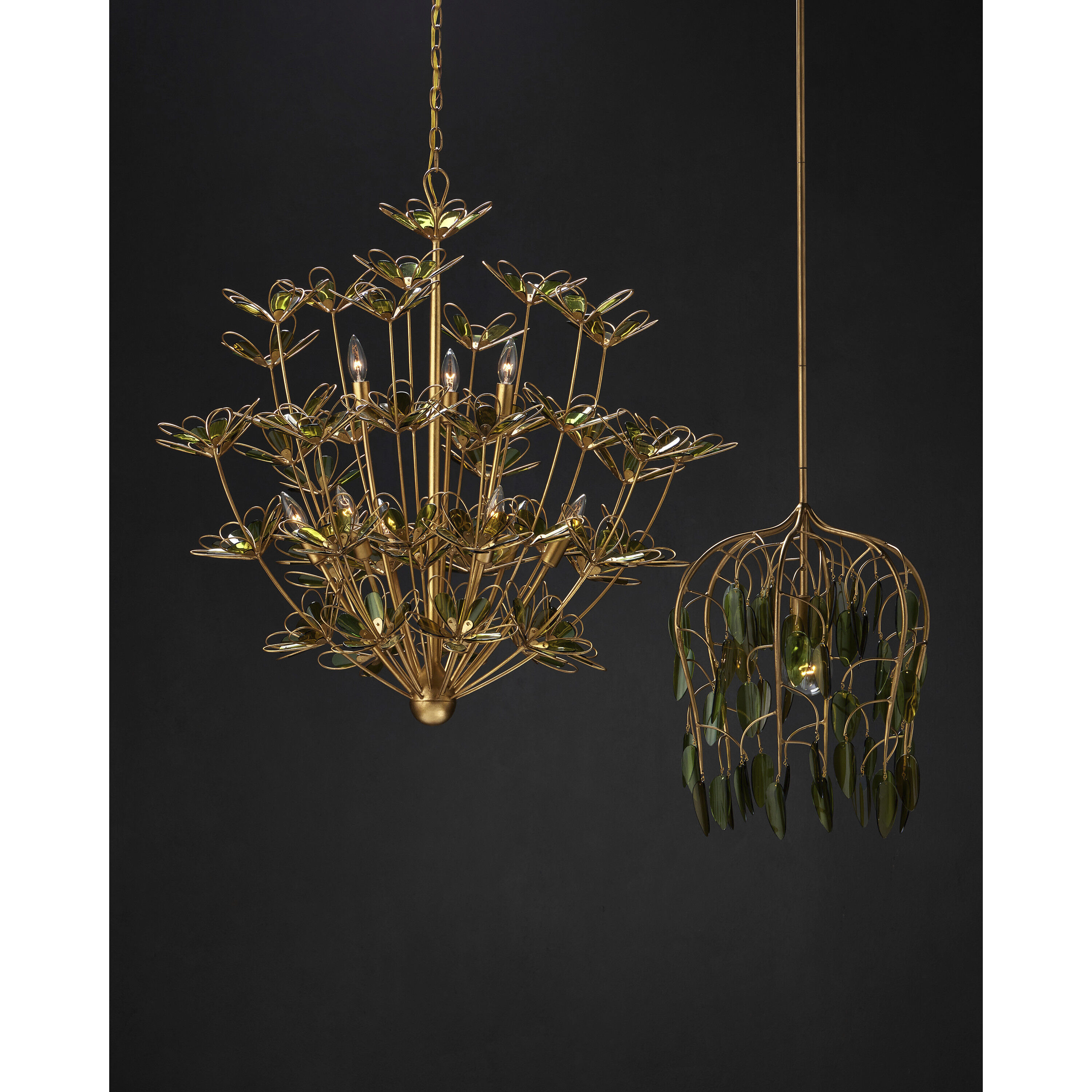 Midsummer 9 Light 39 inch Contemporary Gold Leaf/Contemporary Gold/Green Chandelier Ceiling Light