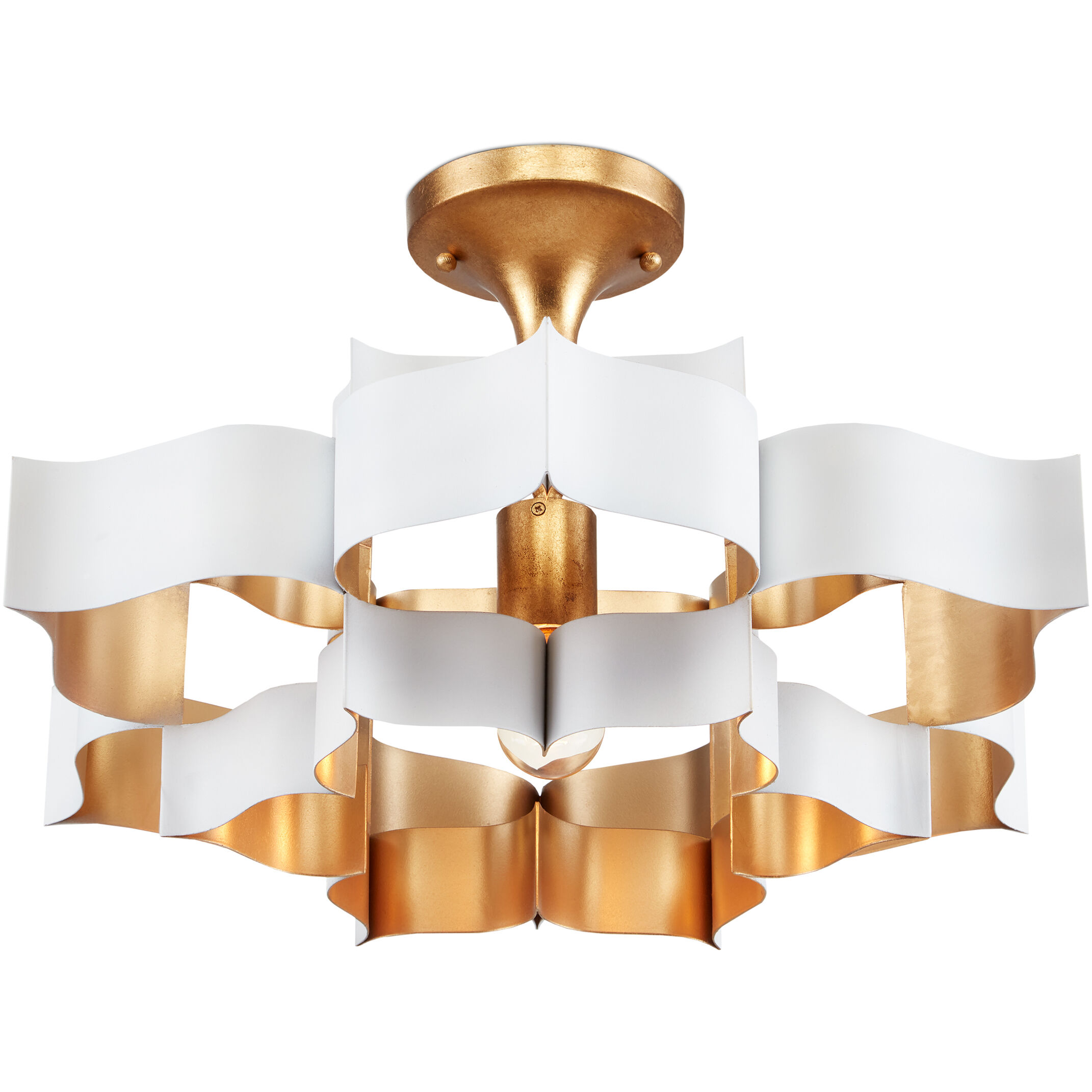 Grand Lotus 1 Light 20.25 inch Sugar White/Comtemoprary Gold Leaf Chandelier Ceiling Light, Small, Convertible to Semi-Flush