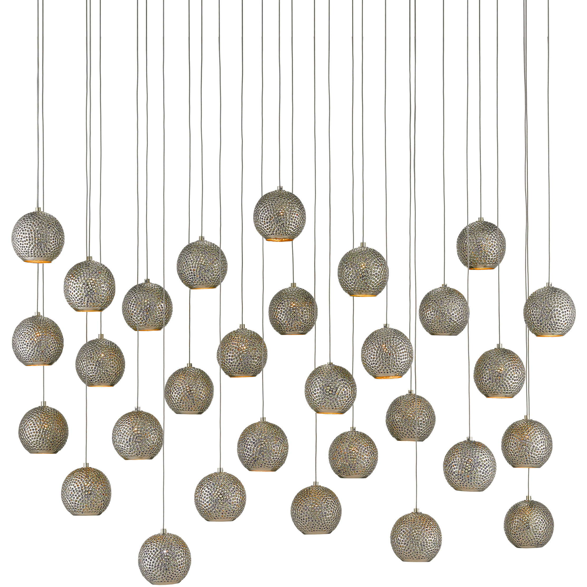 Giro 30 Light 54 inch Painted Silver/Nickel/Blue Multi-Drop Pendant Ceiling Light