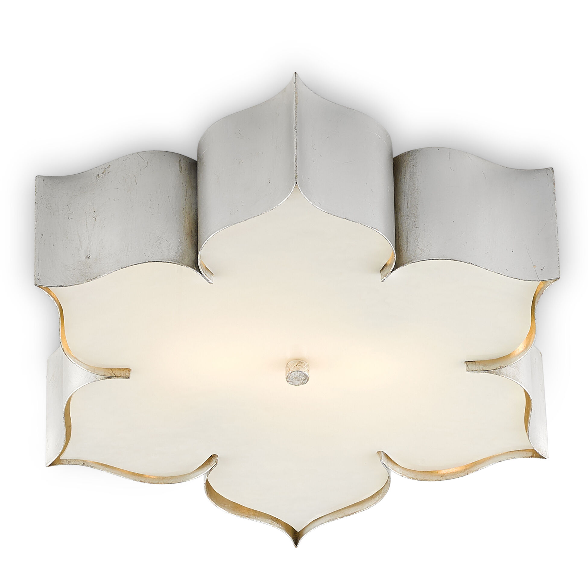 Grand Lotus 2 Light 19 inch Contemporary Silver Leaf Flush Mount Ceiling Light
