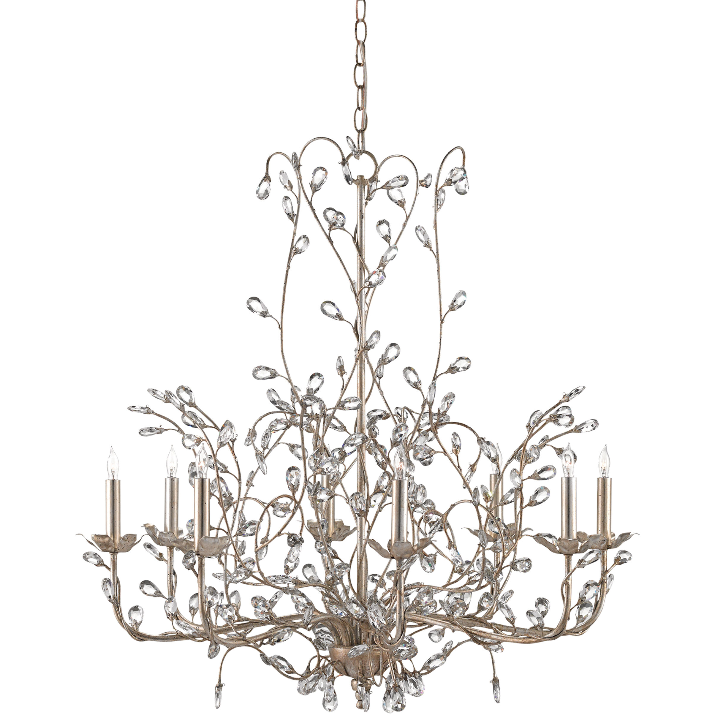 Crystal Bud 8 Light 33 inch Silver Granello Chandelier Ceiling Light, Large