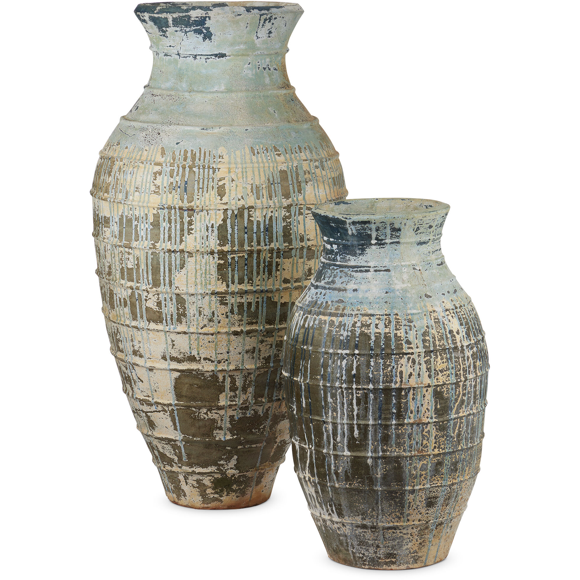 Lipari Antique White/Blue Drip Outdoor Urn, Extra Large