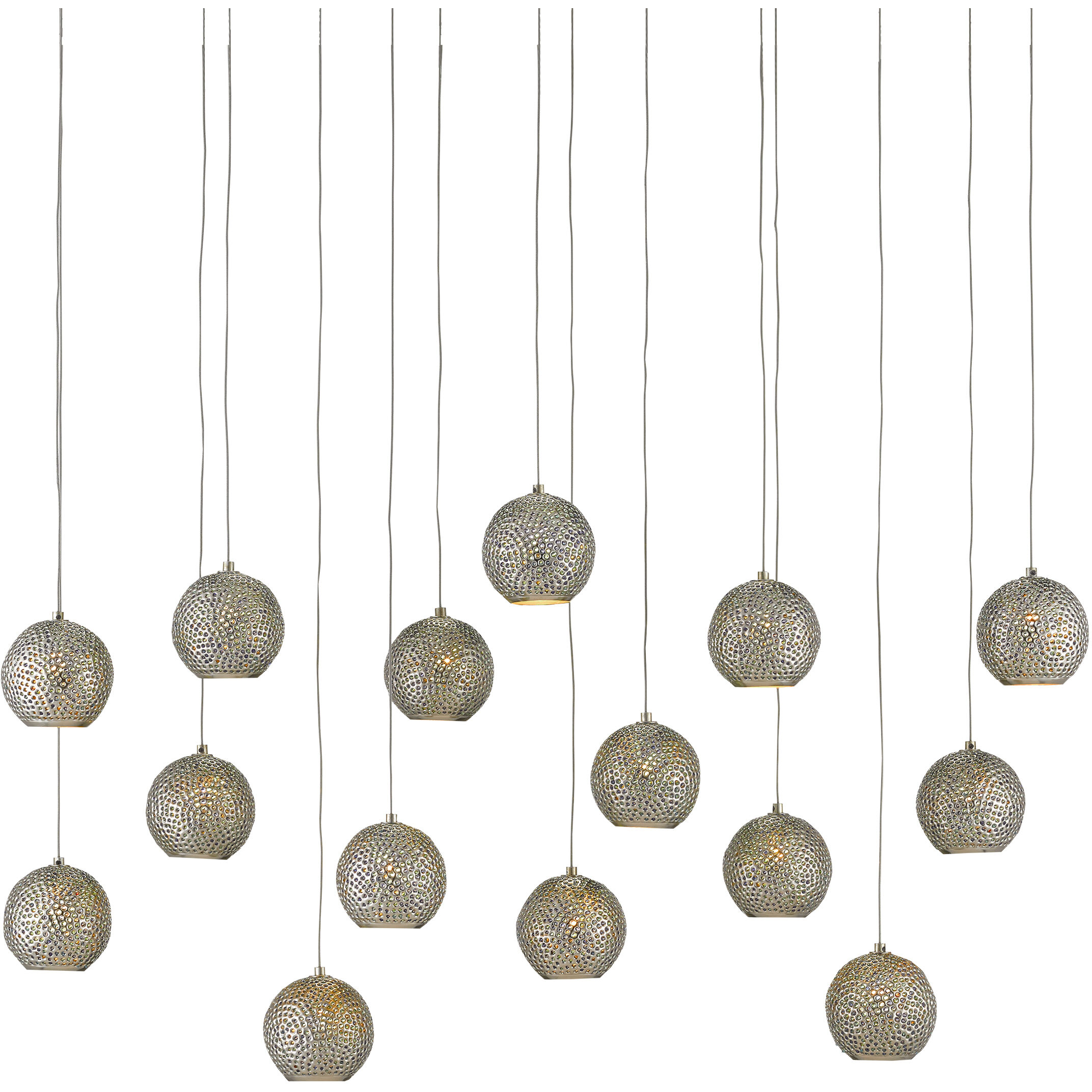 Giro 15 Light 48 inch Painted Silver/Nickel/Blue Multi-Drop Pendant Ceiling Light