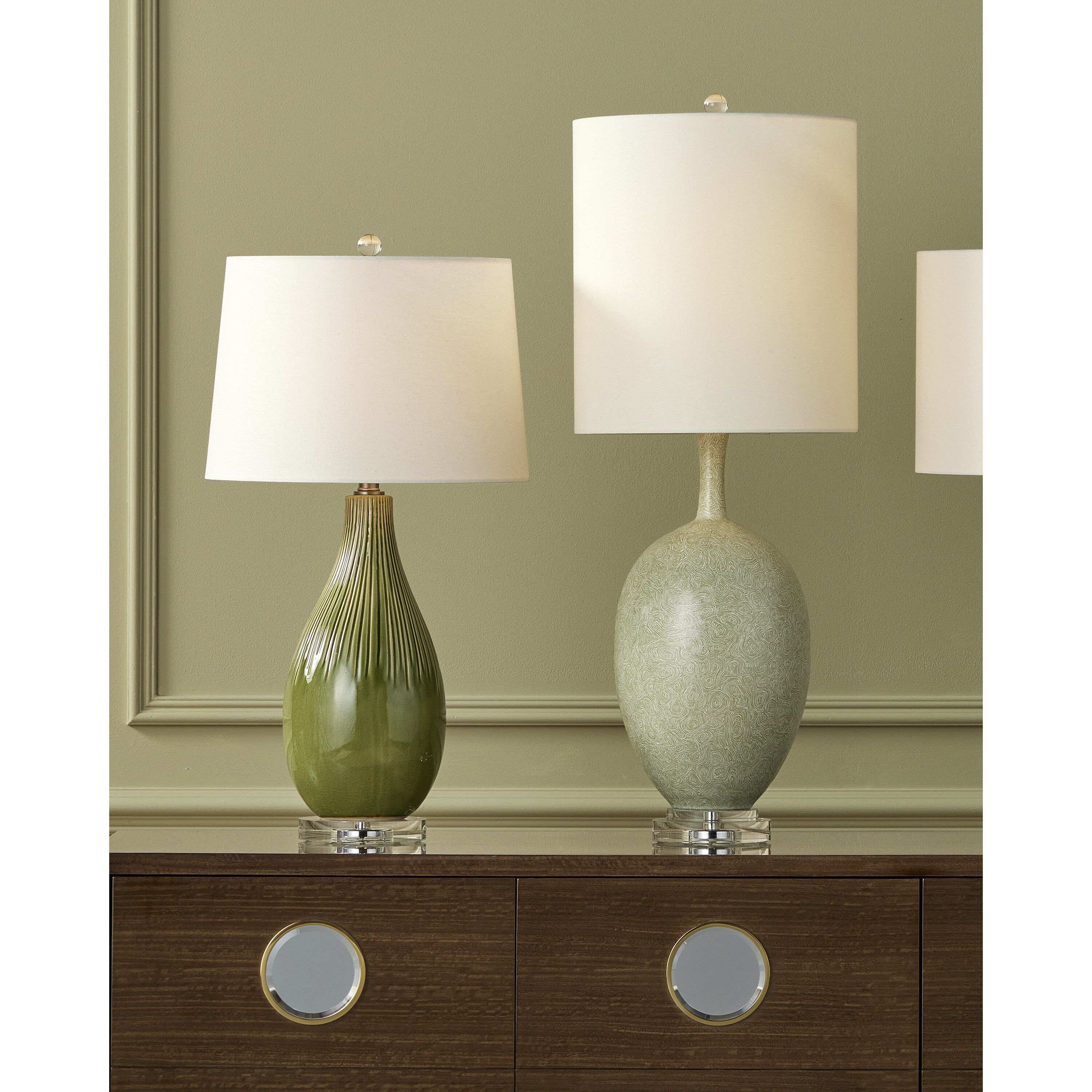 Anjou 29.75 inch 150 watt Pale Green/Off-White/Clear/Satin Nickel Table Lamp Portable Light