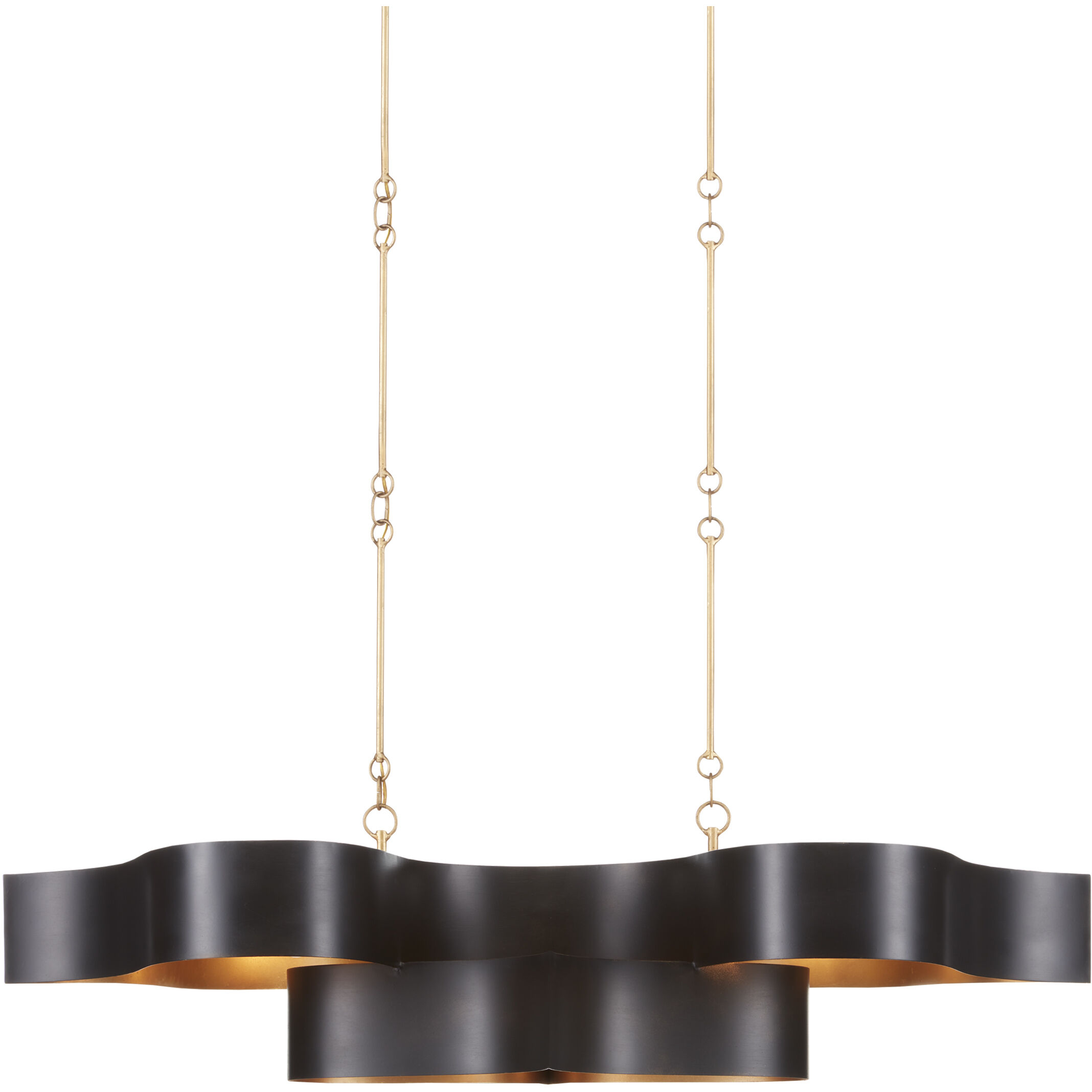 Grand Lotus 6 Light 50.5 inch Satin Black/Contemporary Gold Leaf Chandelier Ceiling Light