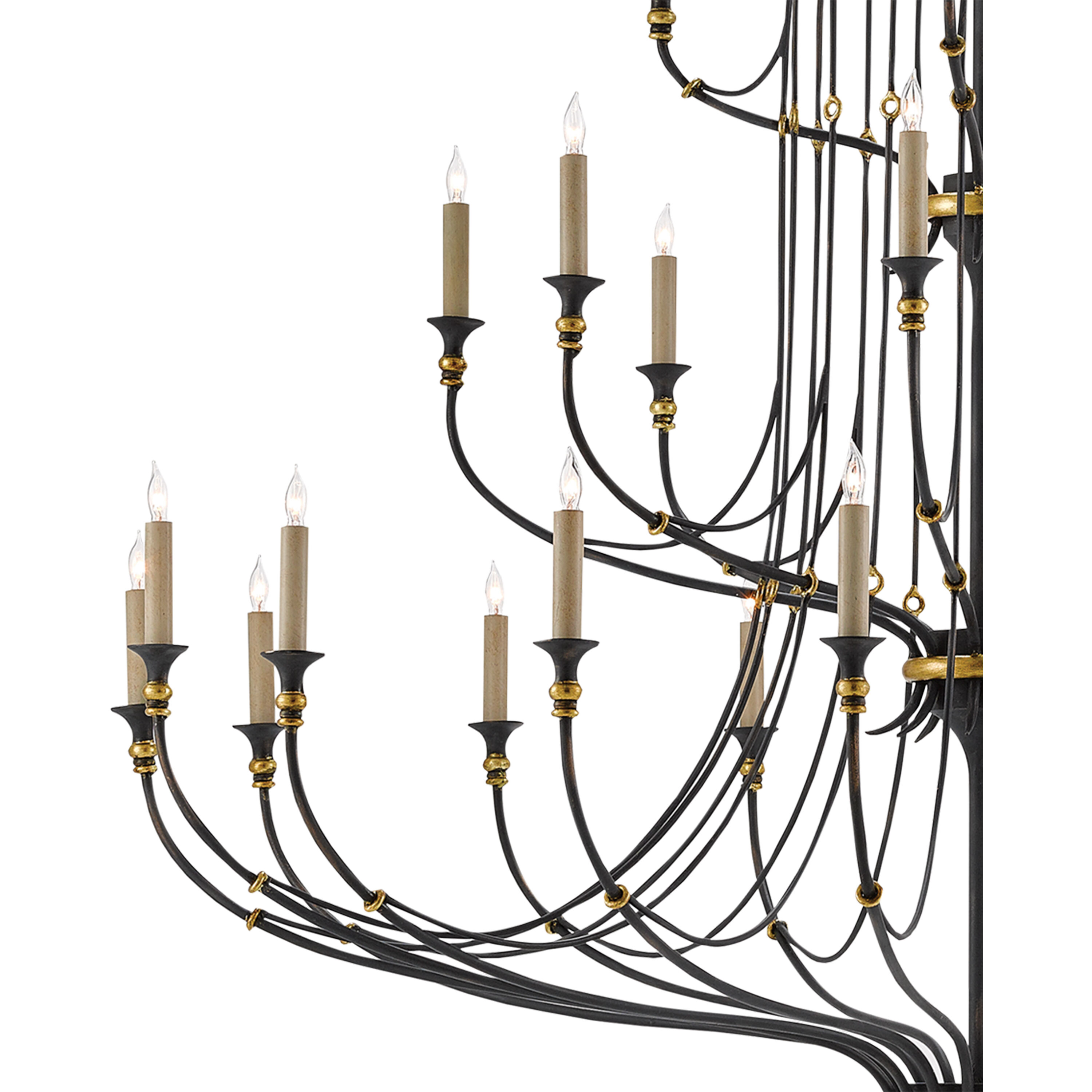 Folgate 28 Light 56.5 inch French Black/Gold Leaf Chandelier Ceiling Light, Grande