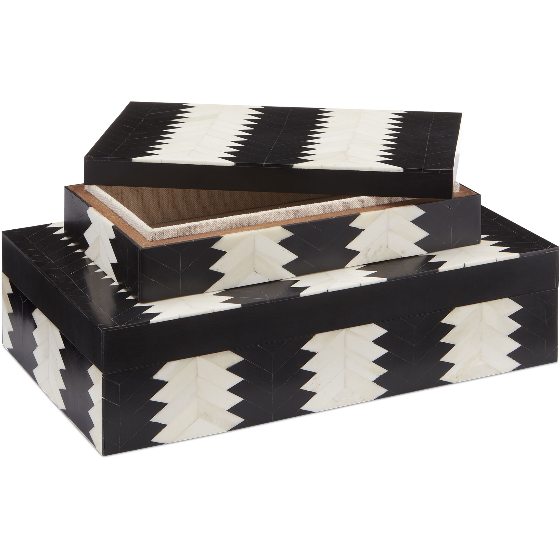 Arrow 12.25 inch Black/White/Natural Boxes, Set of 2
