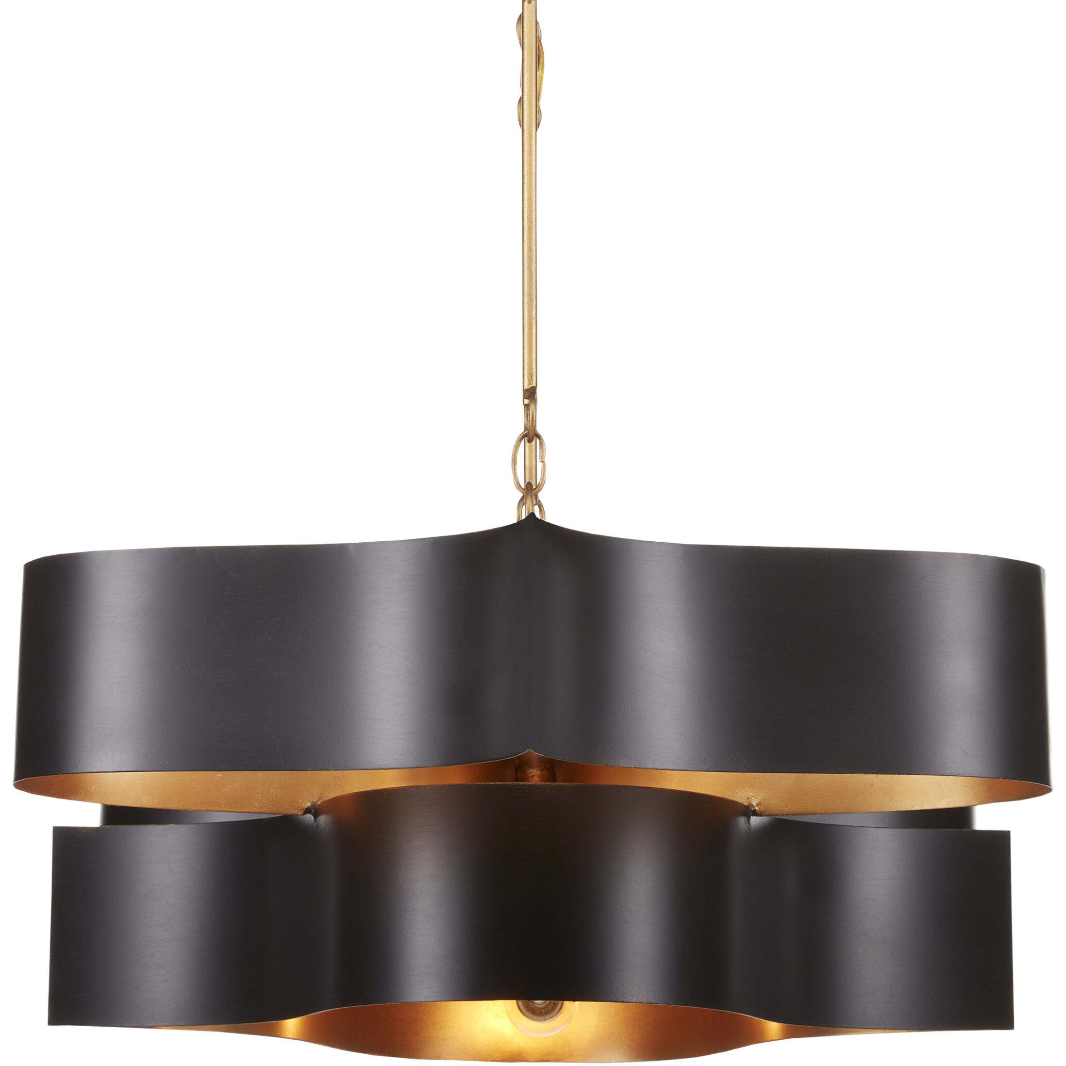 Grand Lotus 6 Light 50.5 inch Satin Black/Contemporary Gold Leaf Chandelier Ceiling Light
