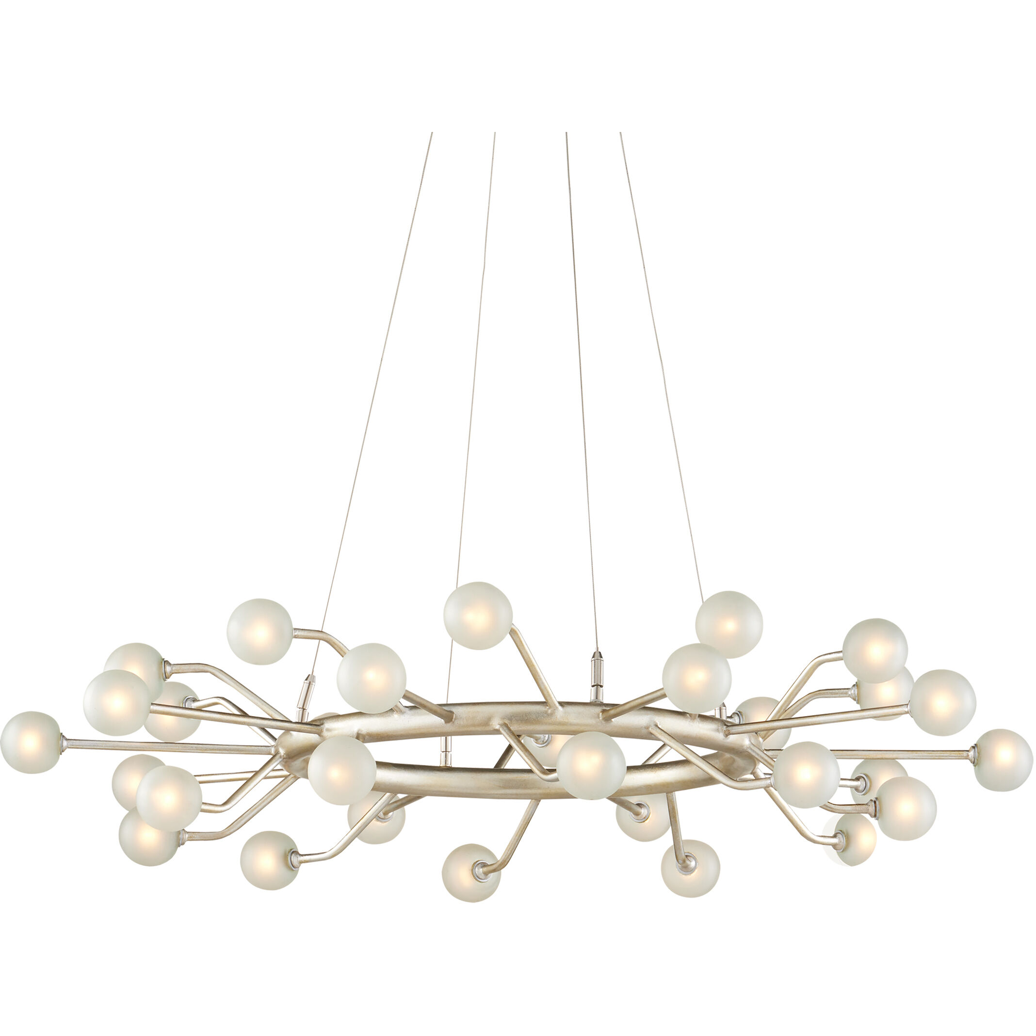 Chaldea 30 Light 39.5 inch Contemporary Silver Leaf and Frosted Chandelier Ceiling Light