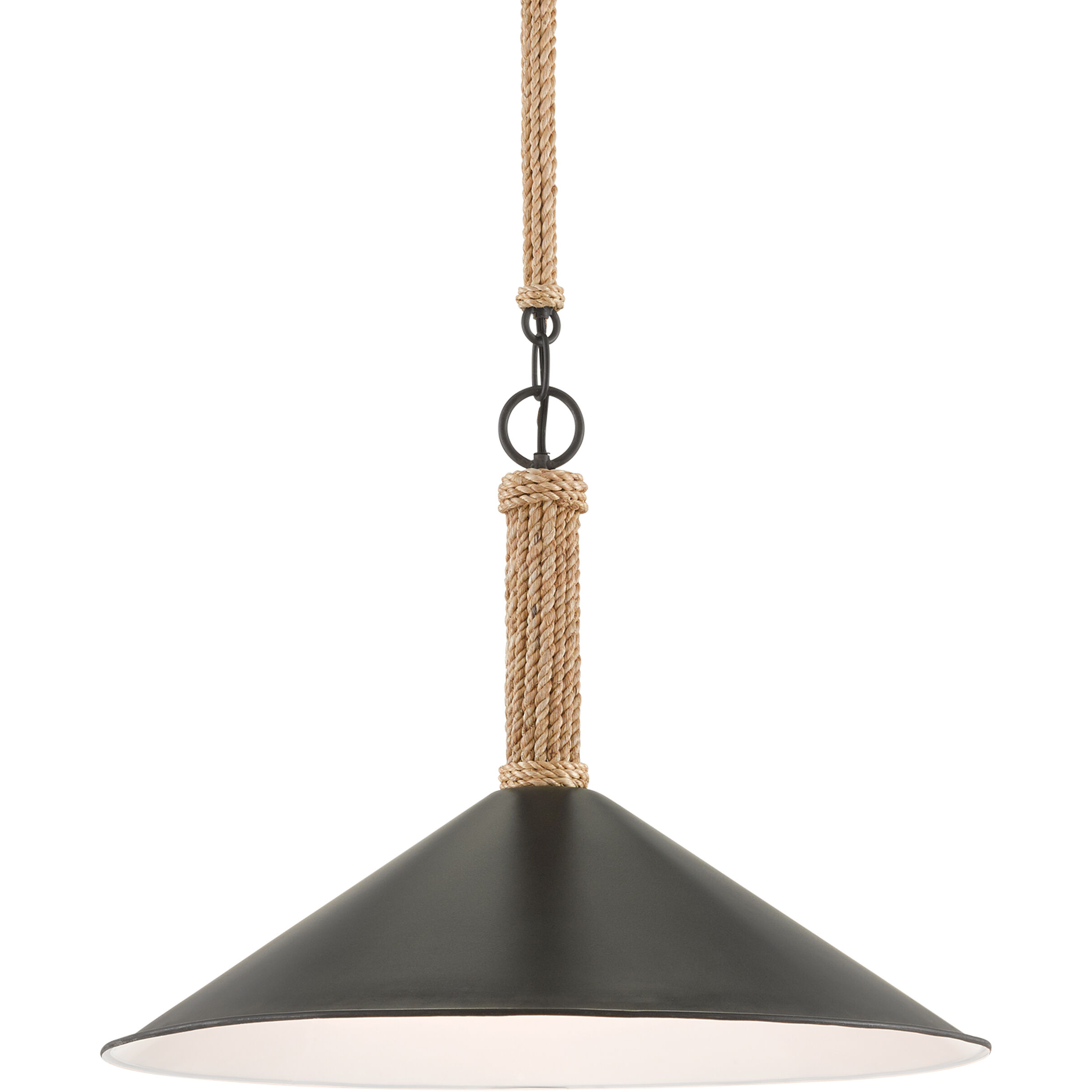 Ocracoke 1 Light 20 inch Sugar White/Blacksmith/Natural Rope Pendant Ceiling Light