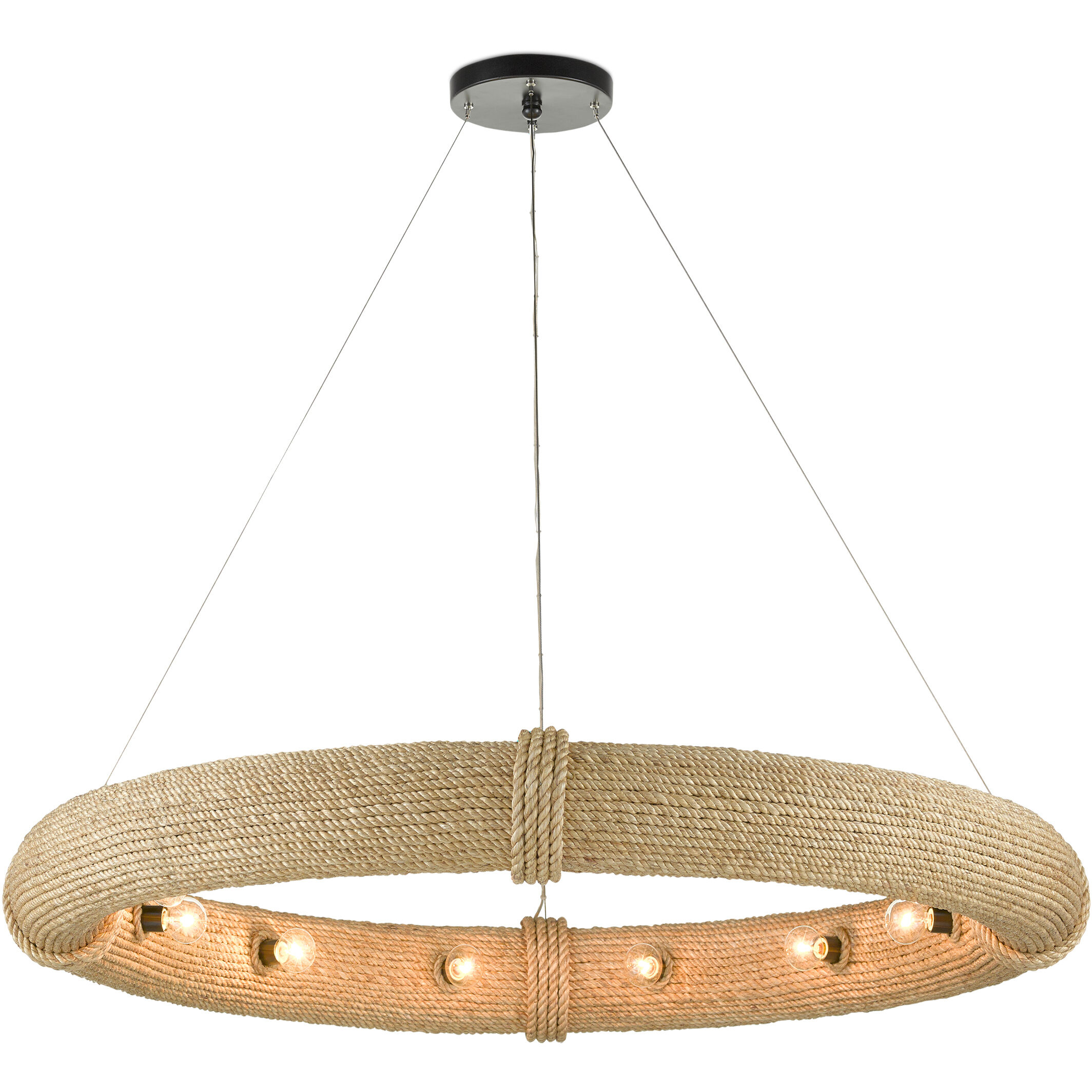 Portmeirion 12 Light 50 inch Satin Black/Abaca Rope Chandelier Ceiling Light, Large