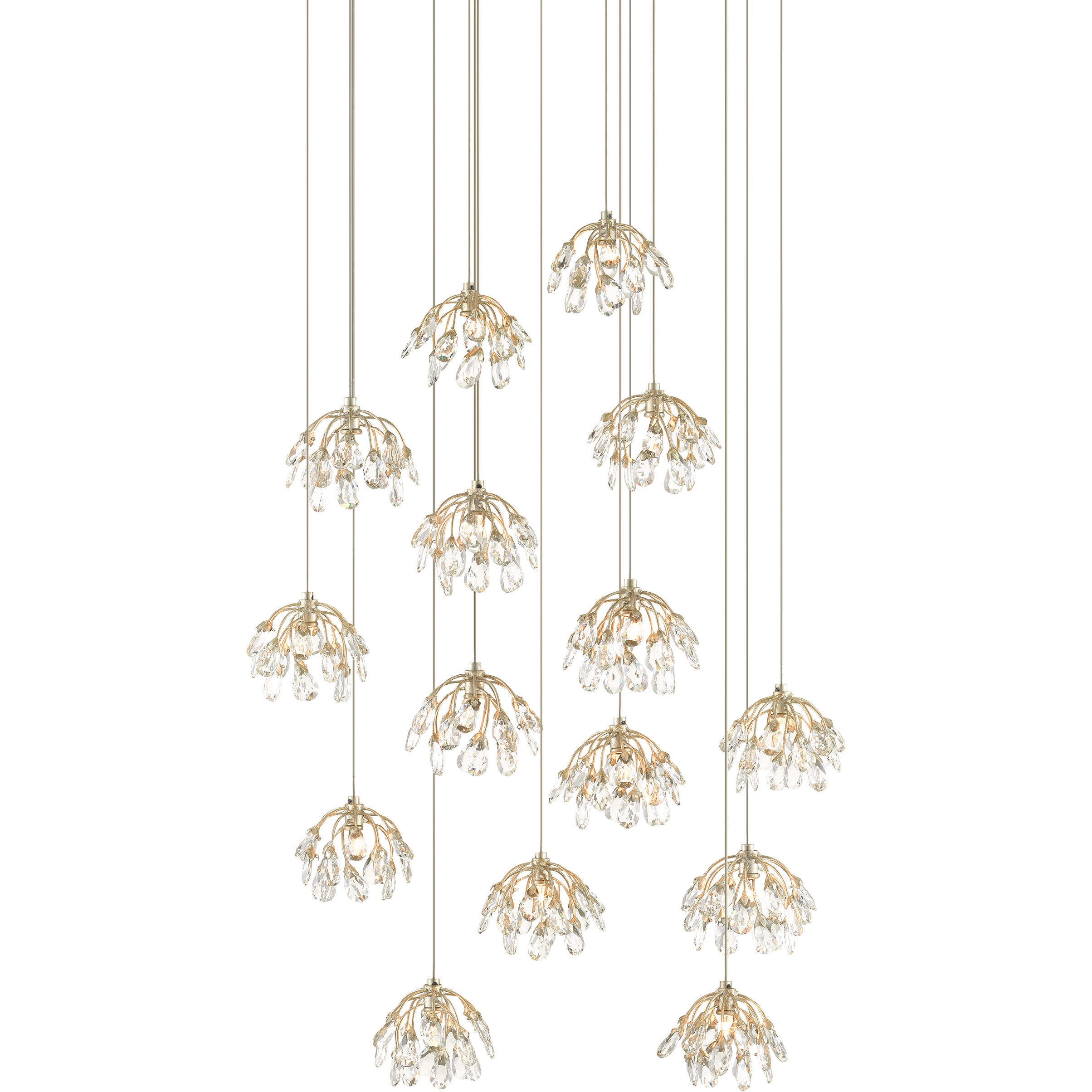 Crystal Bud 15 Light 27 inch Painted Silver/Contemporary Silver Leaf Multi-Drop Pendant Ceiling Light