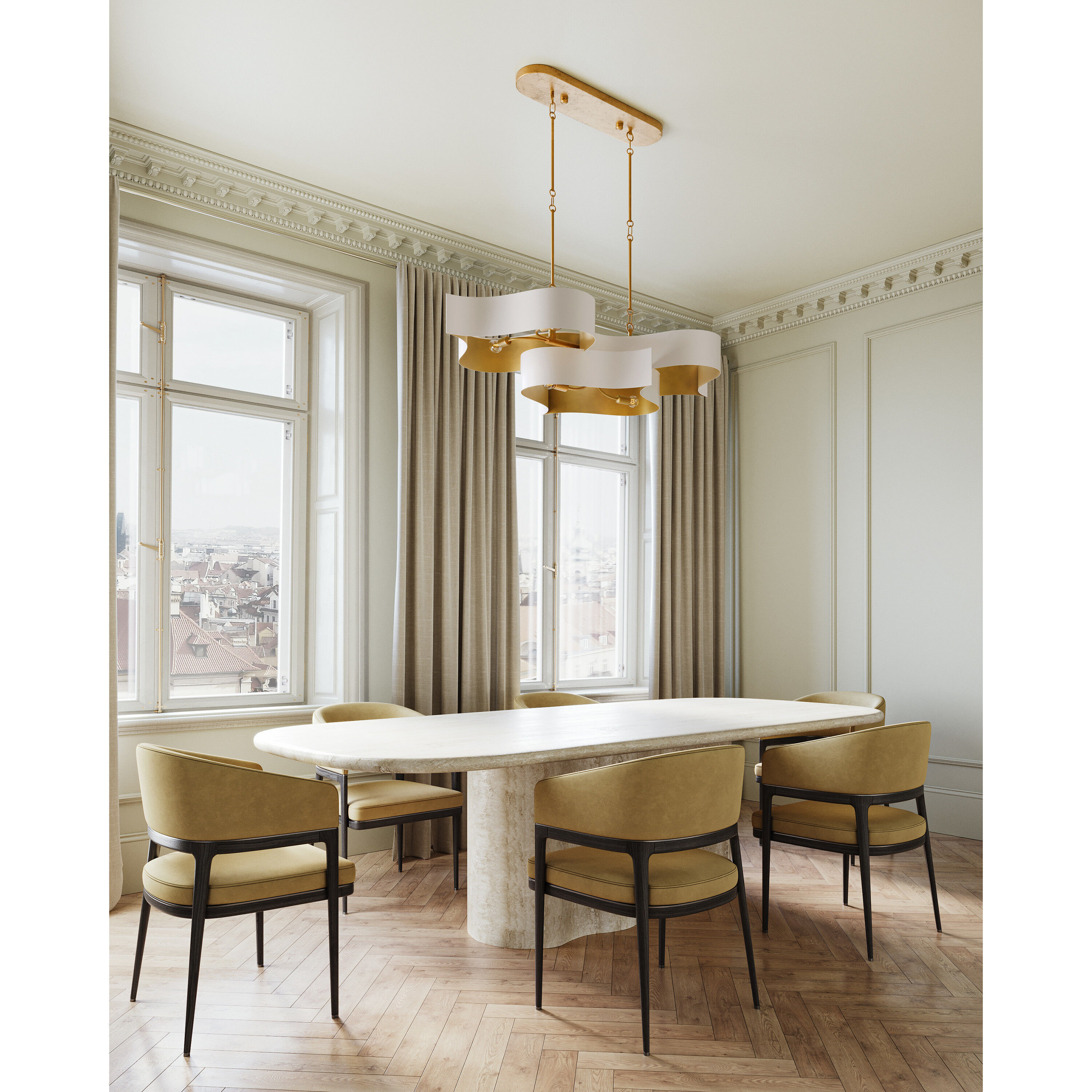 Grand Lotus 6 Light 50.5 inch Sugar White/Contemporary Gold Leaf Chandelier Ceiling Light