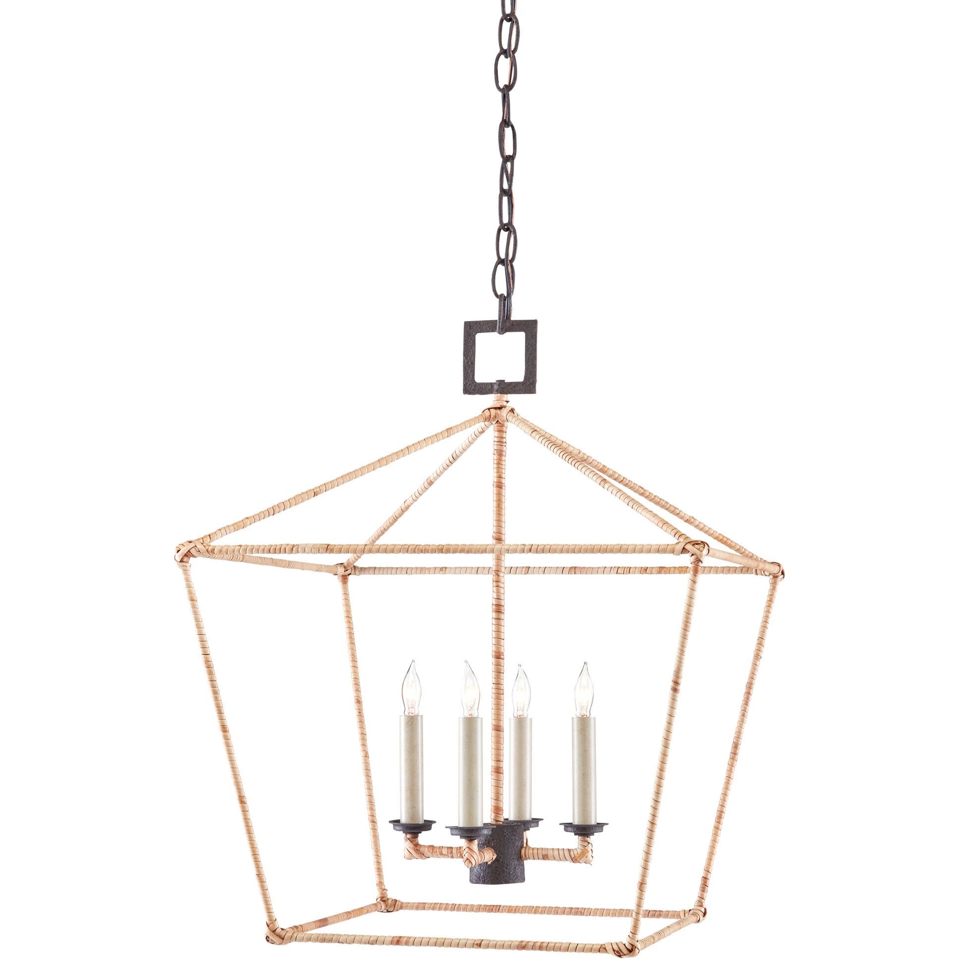 Denison 4 Light 18 inch Mole Black/Natural Rattan Lantern Pendant Ceiling Light, Medium