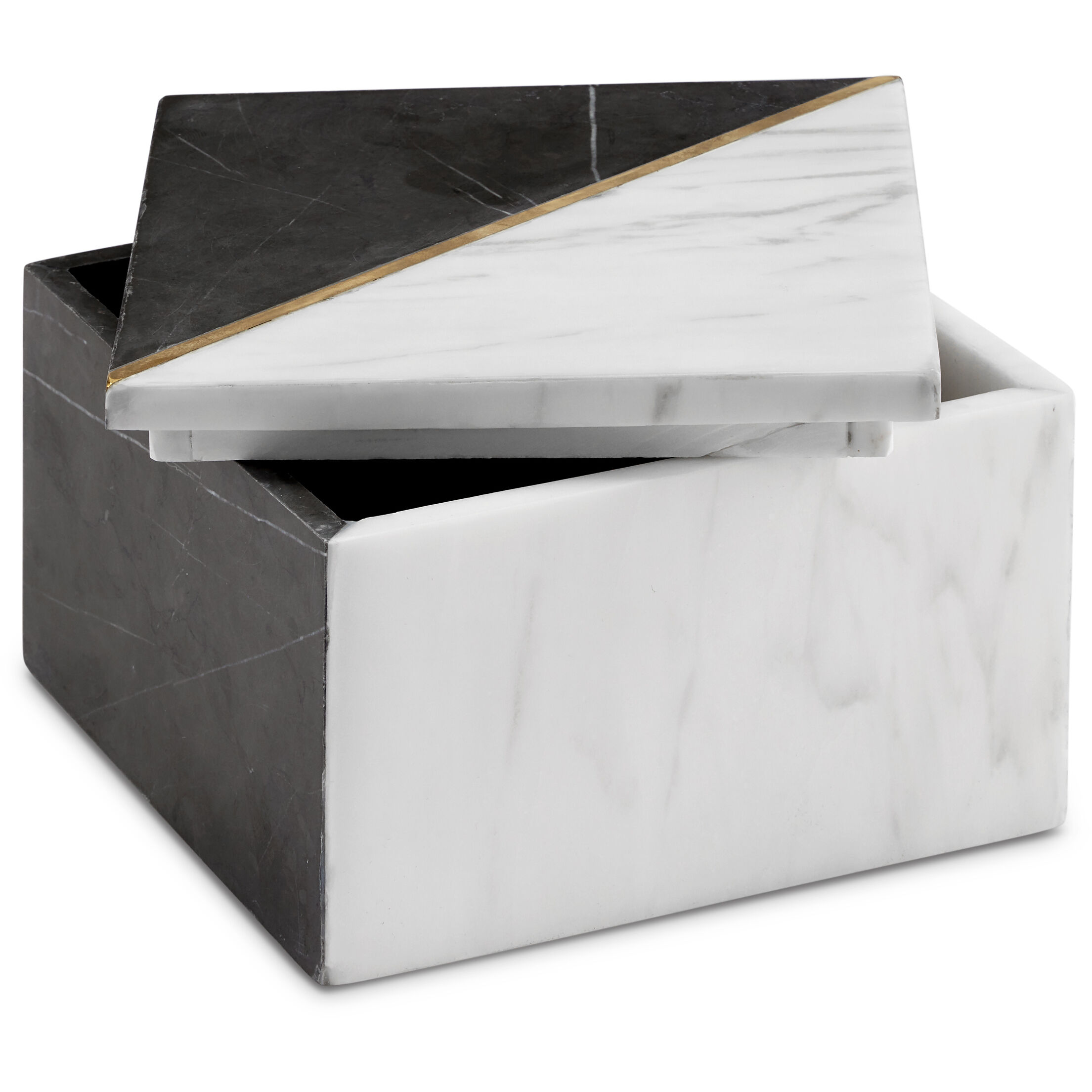 Deena 6 inch White and Black with Brass Marble Box