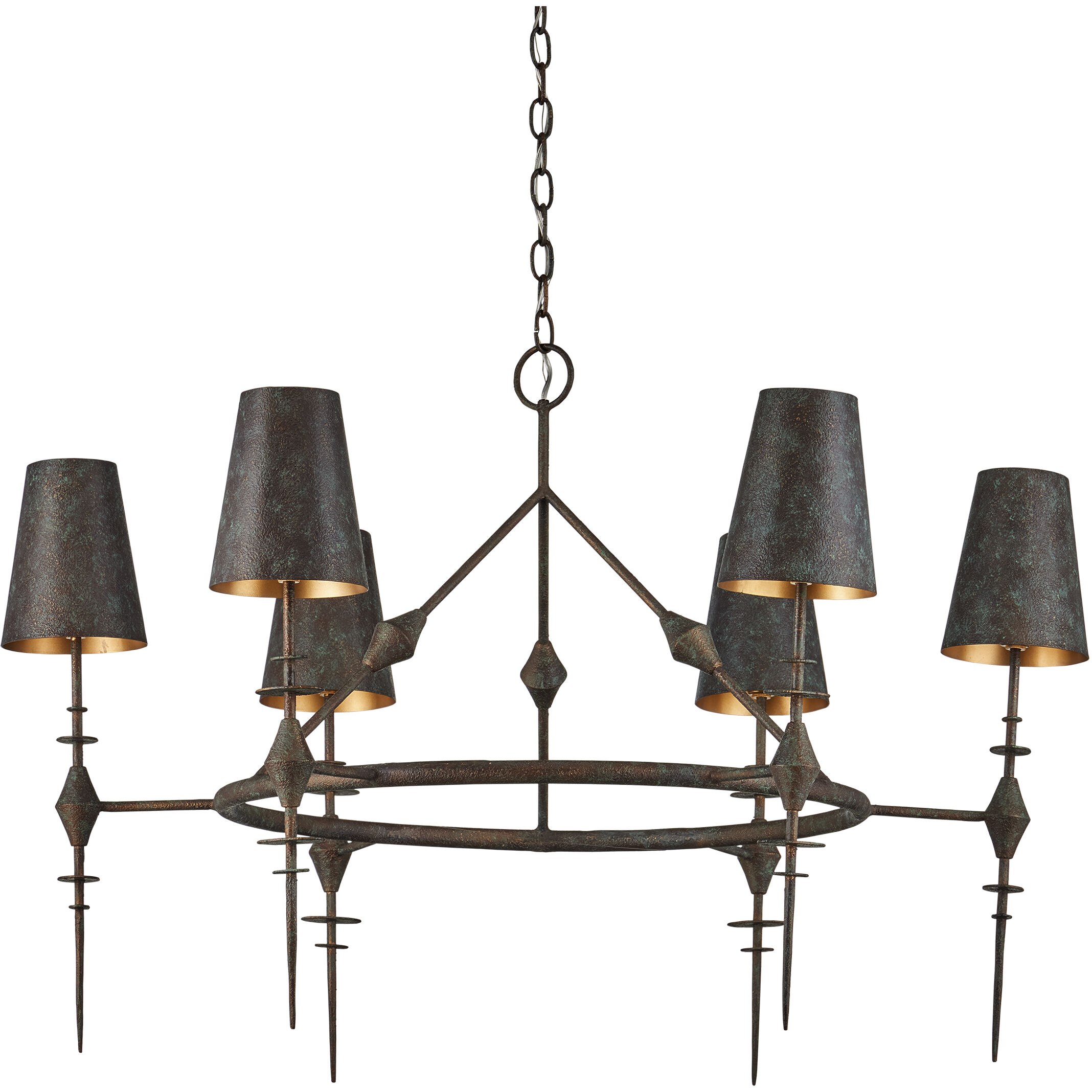 Anselm 6 Light 39.5 inch Verde Bronze/Contemporary Gold Chandelier Ceiling Light