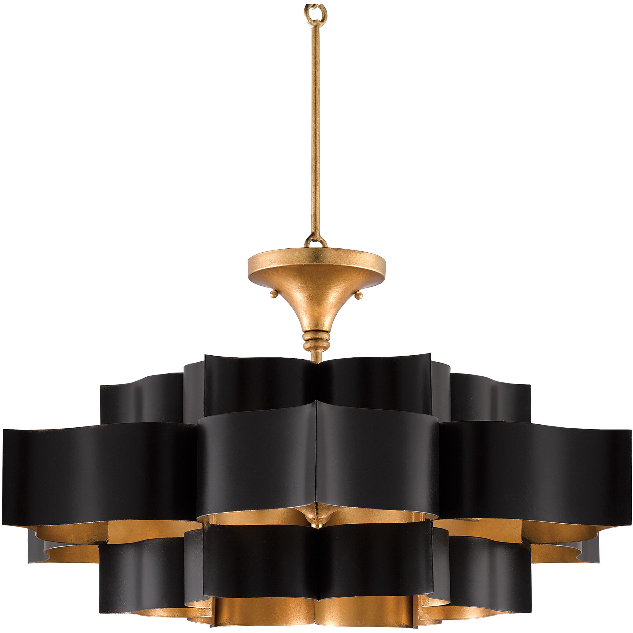 Grand Lotus 6 Light 30 inch Satin Black/Contemporary Gold Leaf Chandelier Ceiling Light, Large, Semi-Flush Convertible