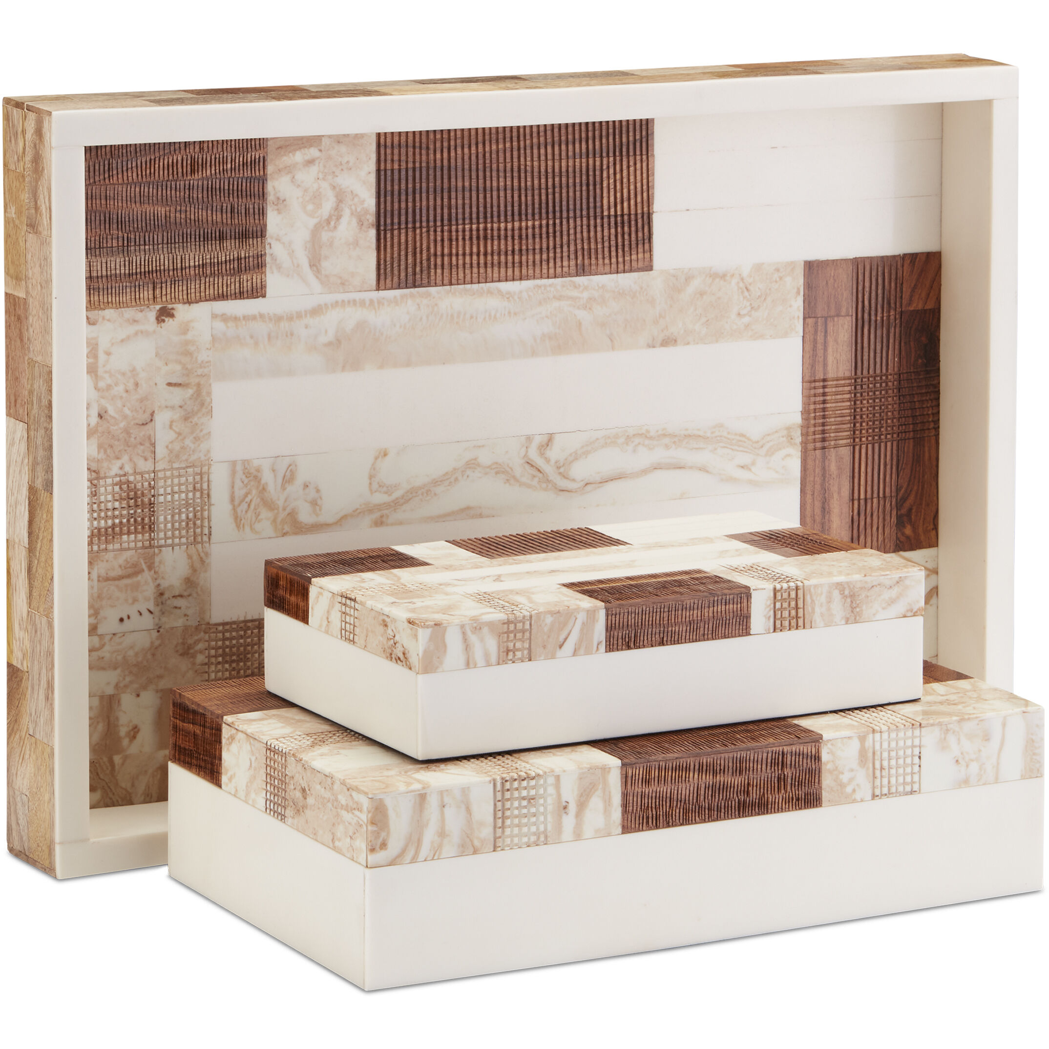 1940s 12 inch Beige/Brown/Ivory/Natural Boxes, Set of 2