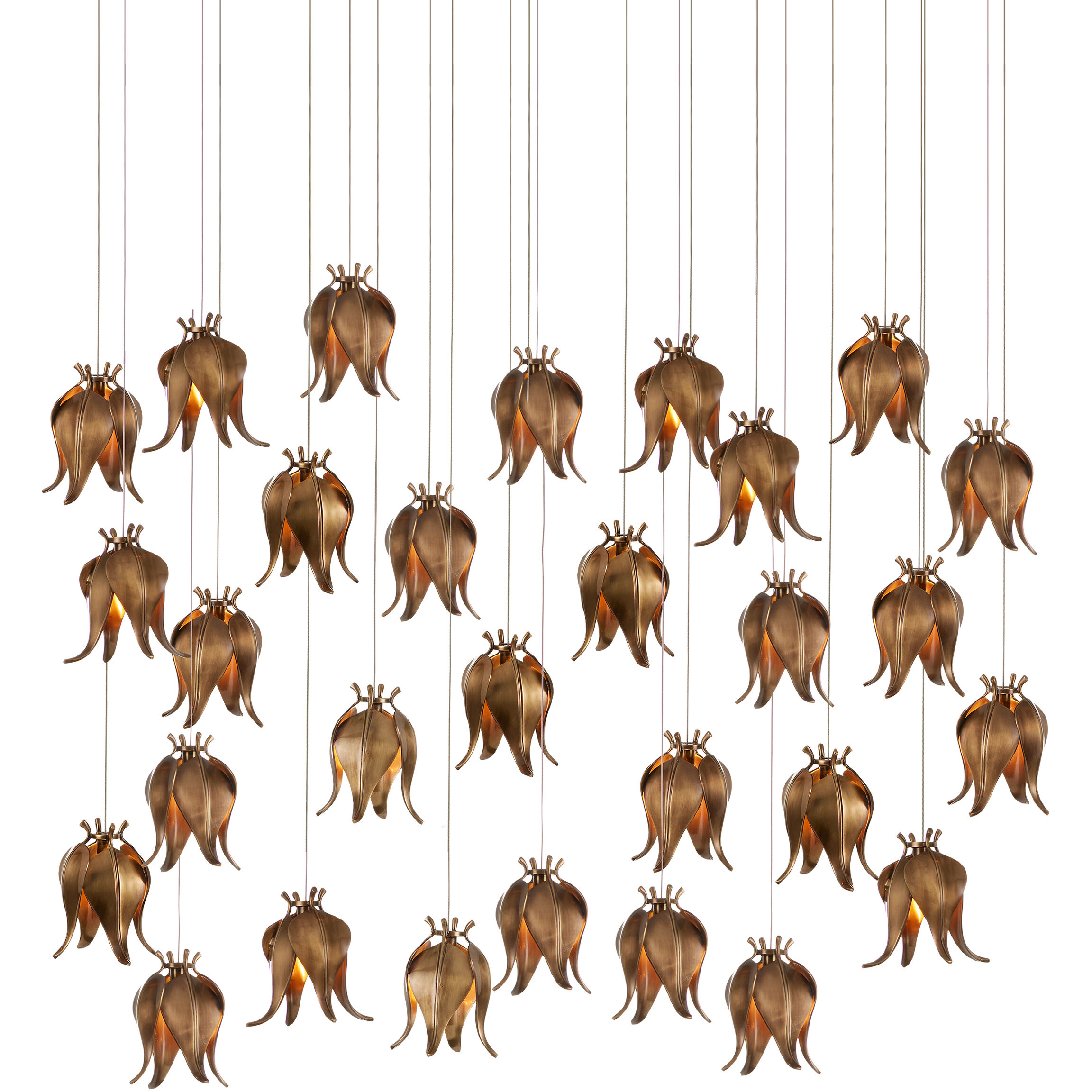 Iota 30 Light 54 inch Antique Brass and Silver Multi-Drop Pendant Ceiling Light