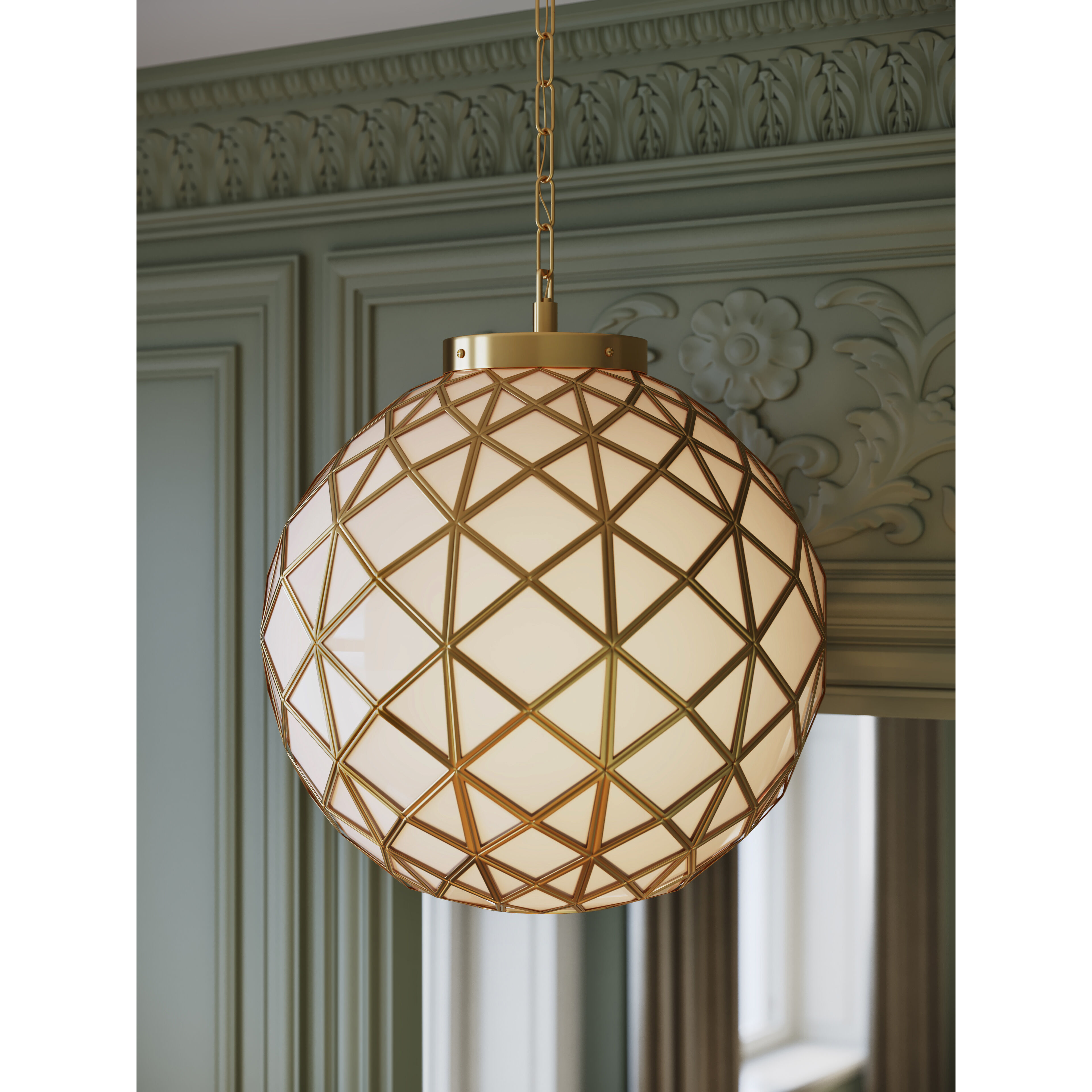 Polyhedron 1 Light 20.5 inch White/Antique Brass Pendant Ceiling Light, Medium