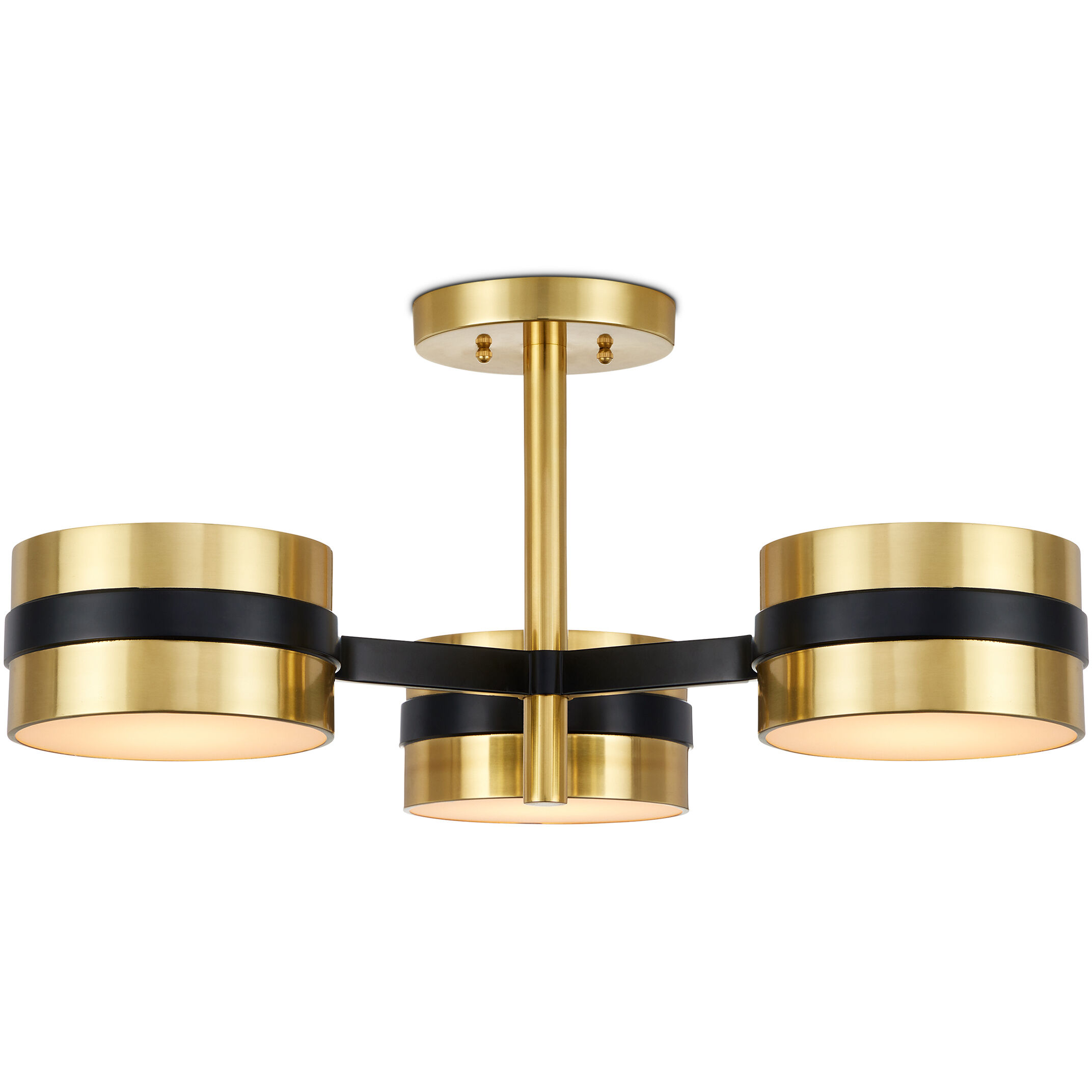 Heybrook 3 Light 26 inch Polished Brass/Black/White Semi-Flush Mount Ceiling Light