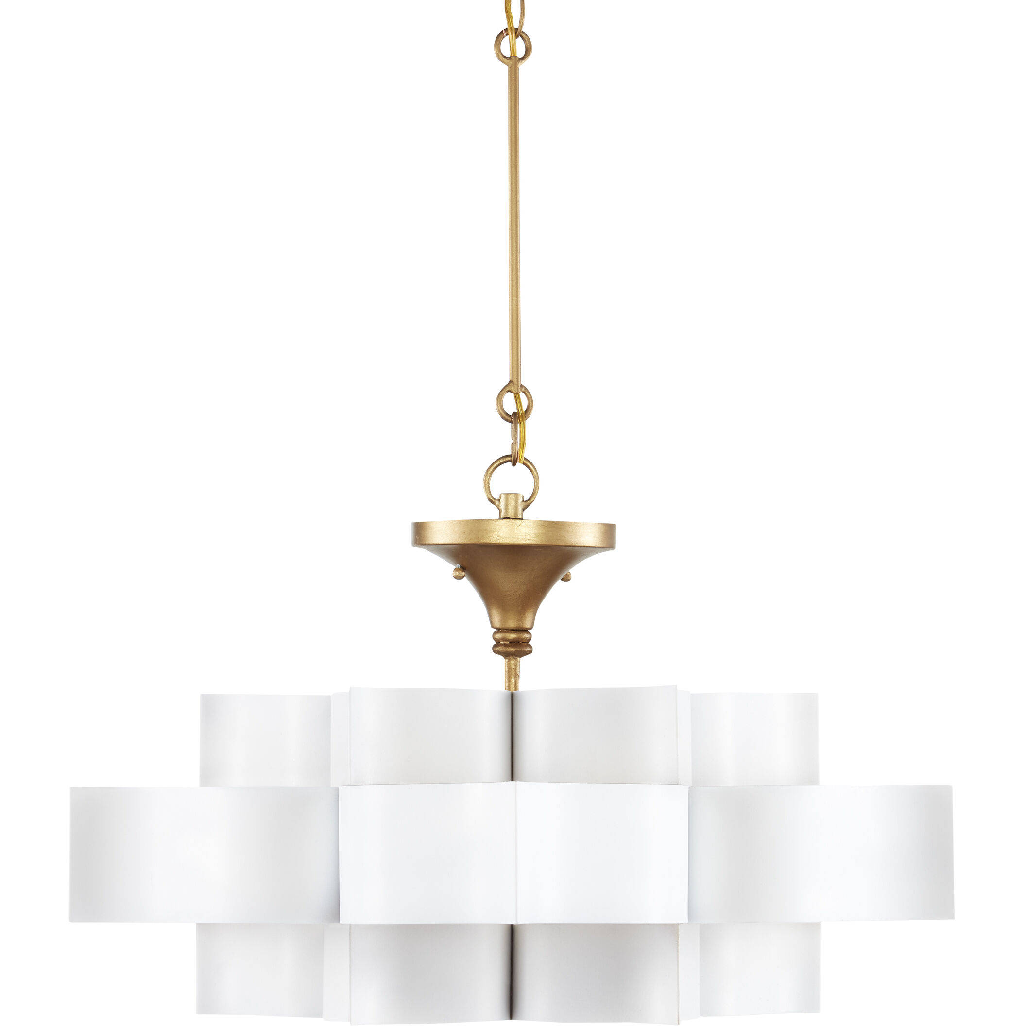 Grand Lotus 1 Light 20.25 inch Sugar White/Comtemoprary Gold Leaf Chandelier Ceiling Light, Small, Convertible to Semi-Flush