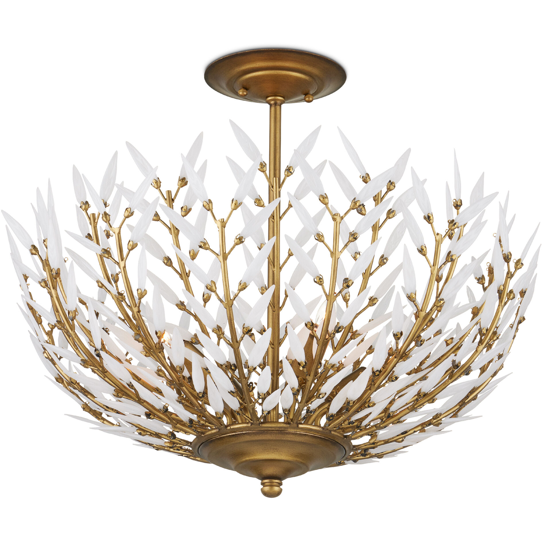 Magnum 4 Light 22.5 inch Brass/White Semi-Flush Mount Ceiling Light