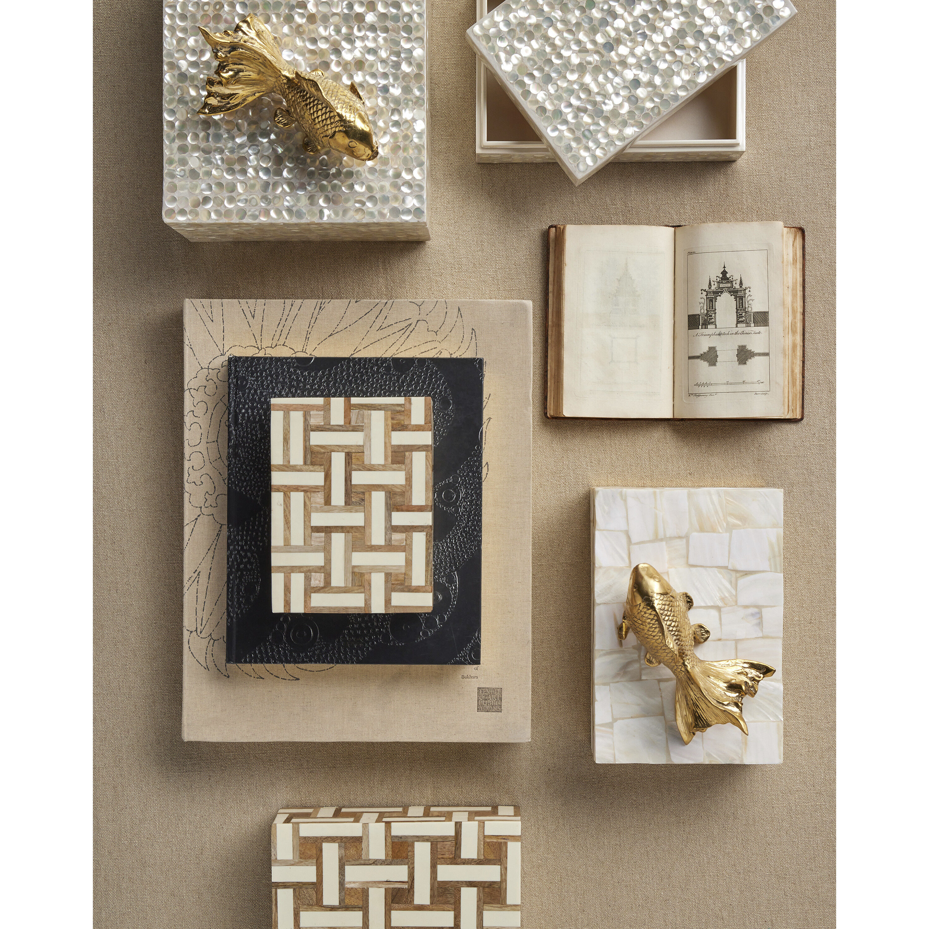 Gerri Dot 13 inch Natural/Cream Boxes, Set of 2