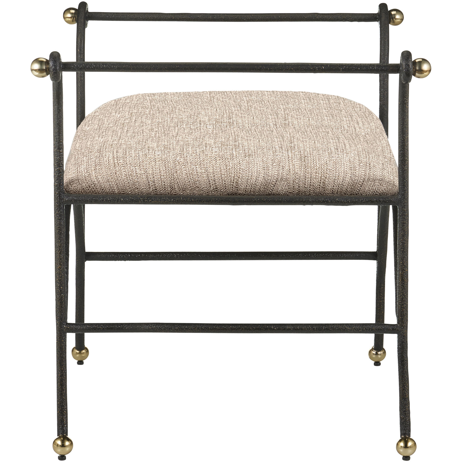 Mabel 24.25 inch Antique Black/Polished Brass Ottoman