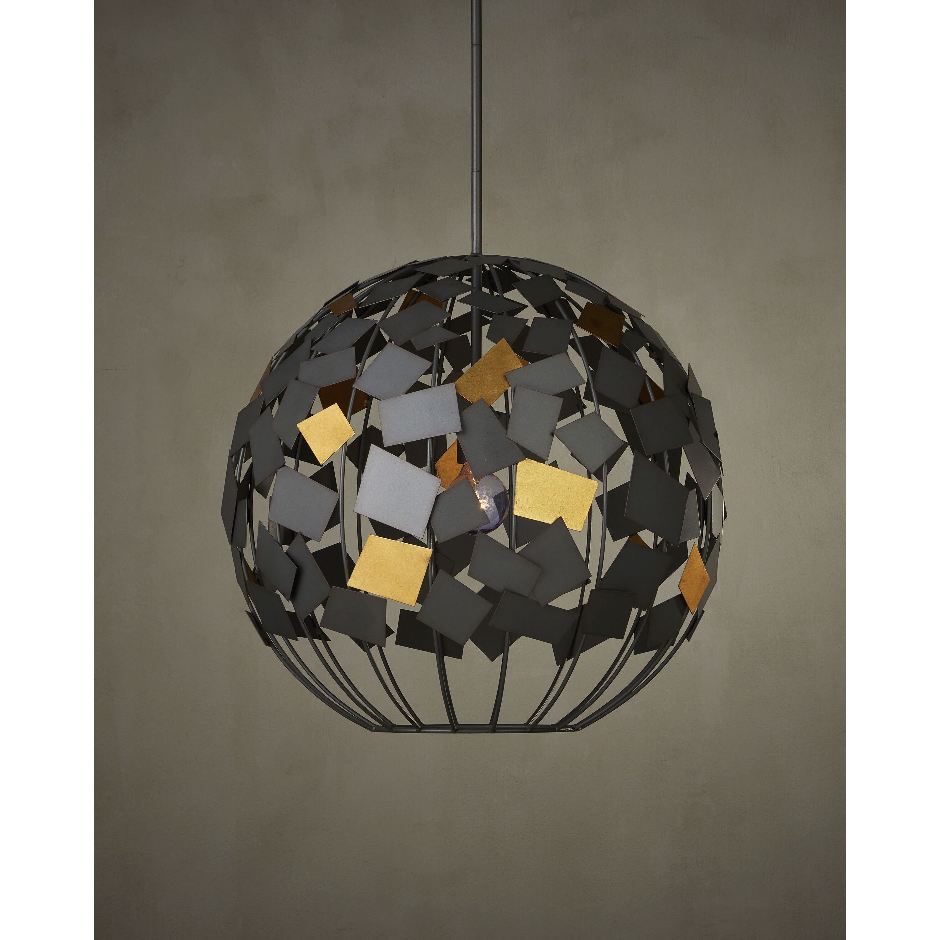Moon 1 Light 23.5 inch Hiroshi Gray and Contemporary Gold Leaf Chandelier Ceiling Light, Hiroshi Koshitaka Collection