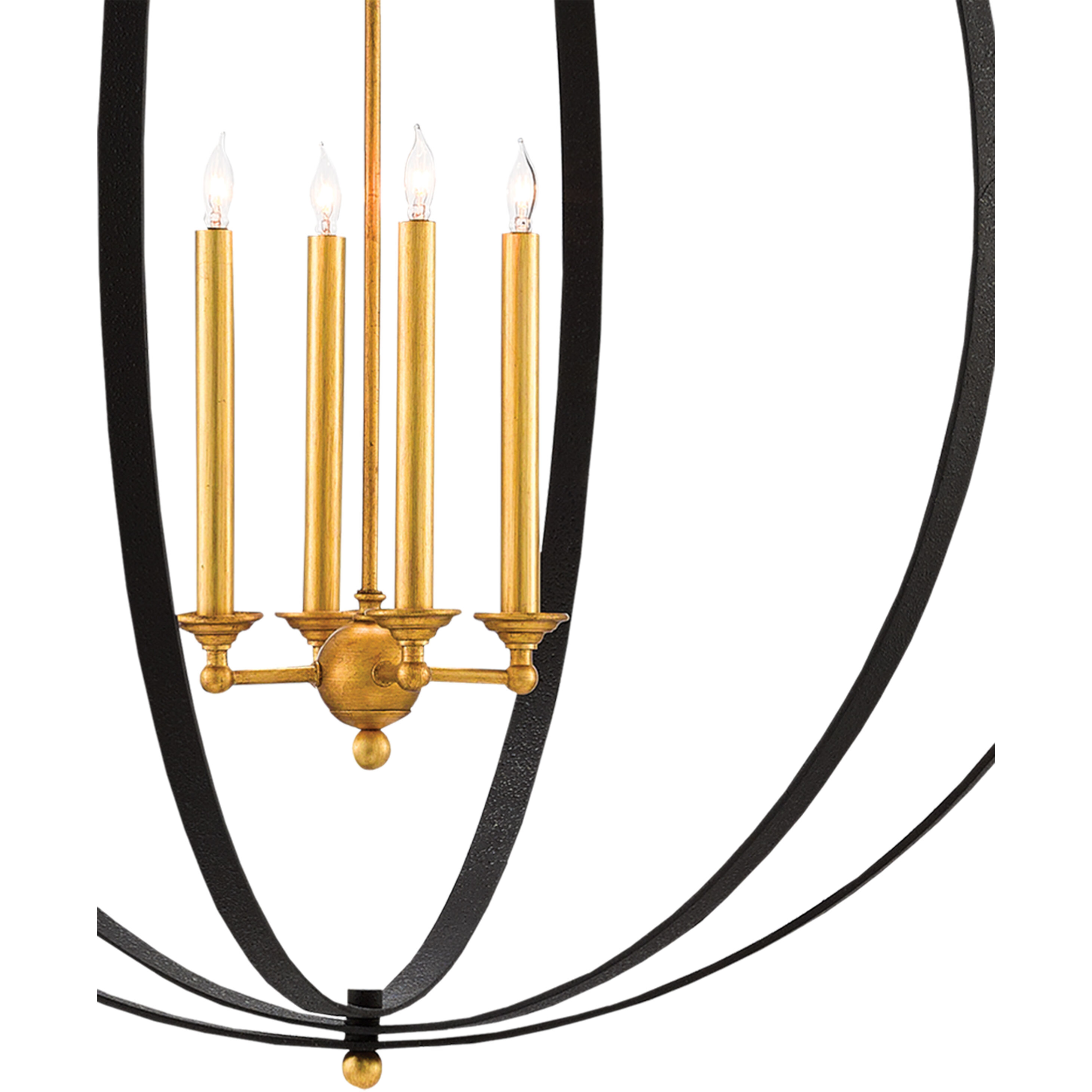 Ogden 4 Light 36 inch Chinois Antique Gold Leaf/Black Orb Chandelier Ceiling Light