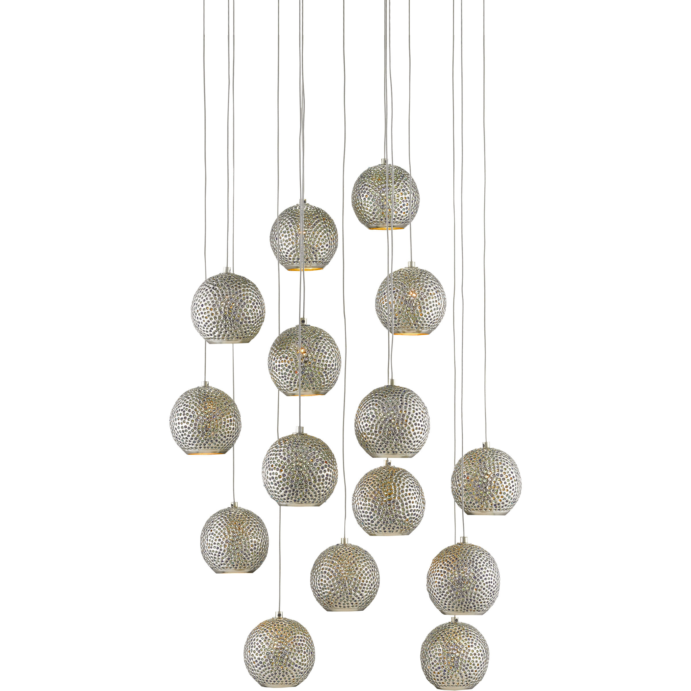 Giro 15 Light 24 inch Painted Silver/Nickel/Blue Multi-Drop Pendant Ceiling Light