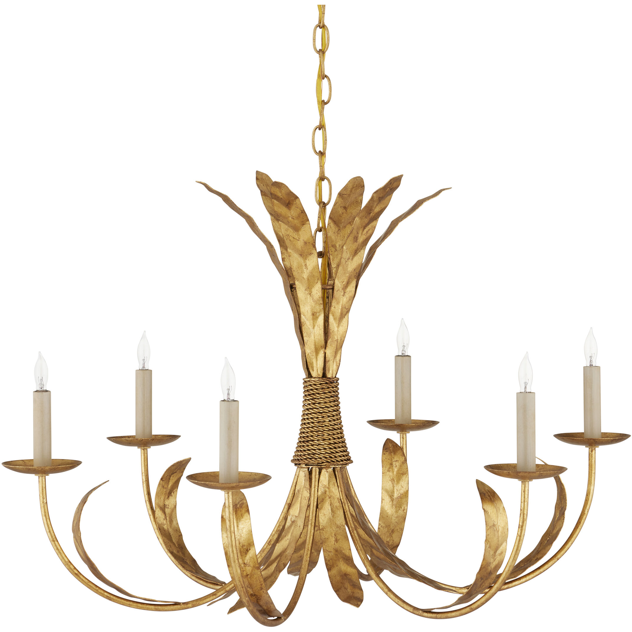 Bette 6 Light 33 inch Grecian Gold Leaf Chandelier Ceiling Light, Bunny Williams Collection