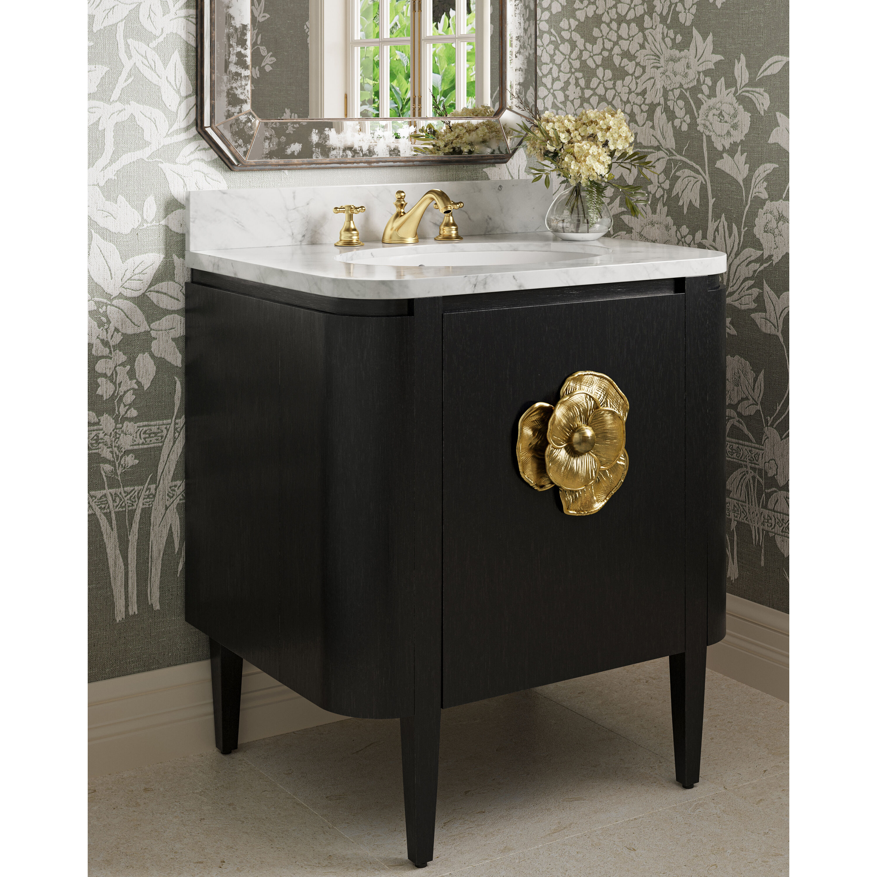 Briallen 30 X 34.25 inch Caviar Black/Natural/White/Light Antique Brass Vanity with Undermount Sink