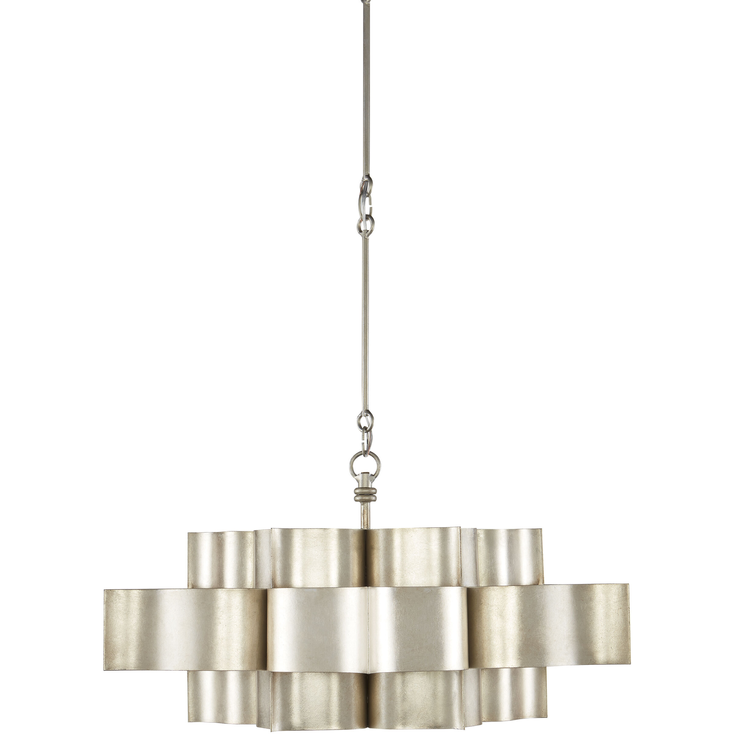 Grand Lotus 6 Light 30 inch Contemporary Silver Leaf Chandelier Ceiling Light, Large, Semi-Flush Convertible