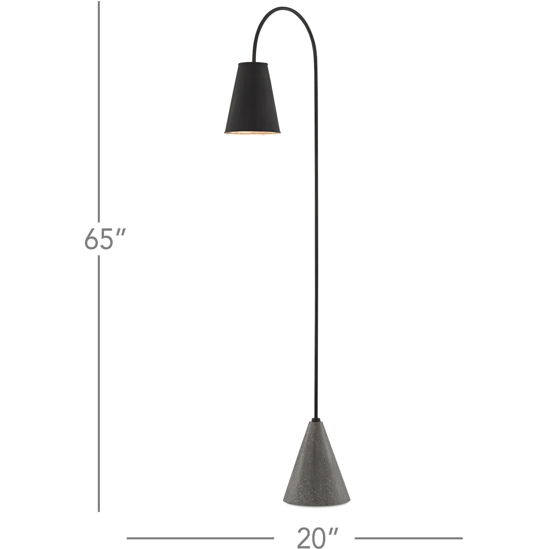 Lotz 65 inch 60 watt Black Iron/Silver Leaf/Polished Concrete Floor Lamp Portable Light