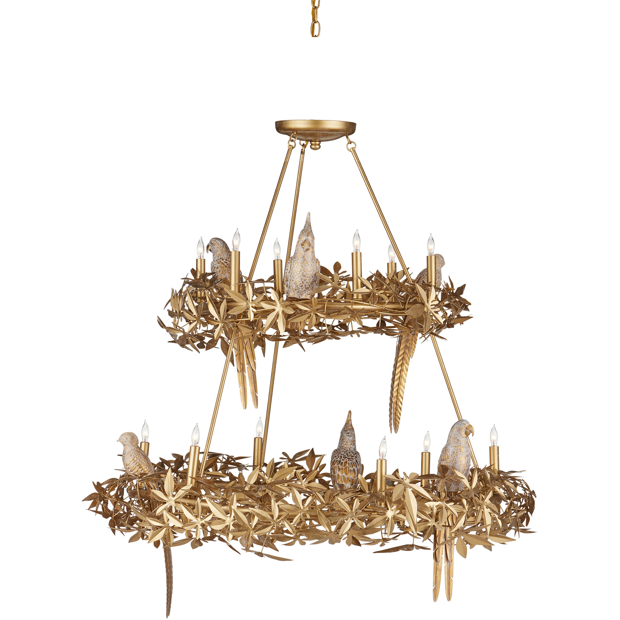 Aviary 12 Light 43.25 inch Swedish Gold Two-Tier Chandelier Ceiling Light