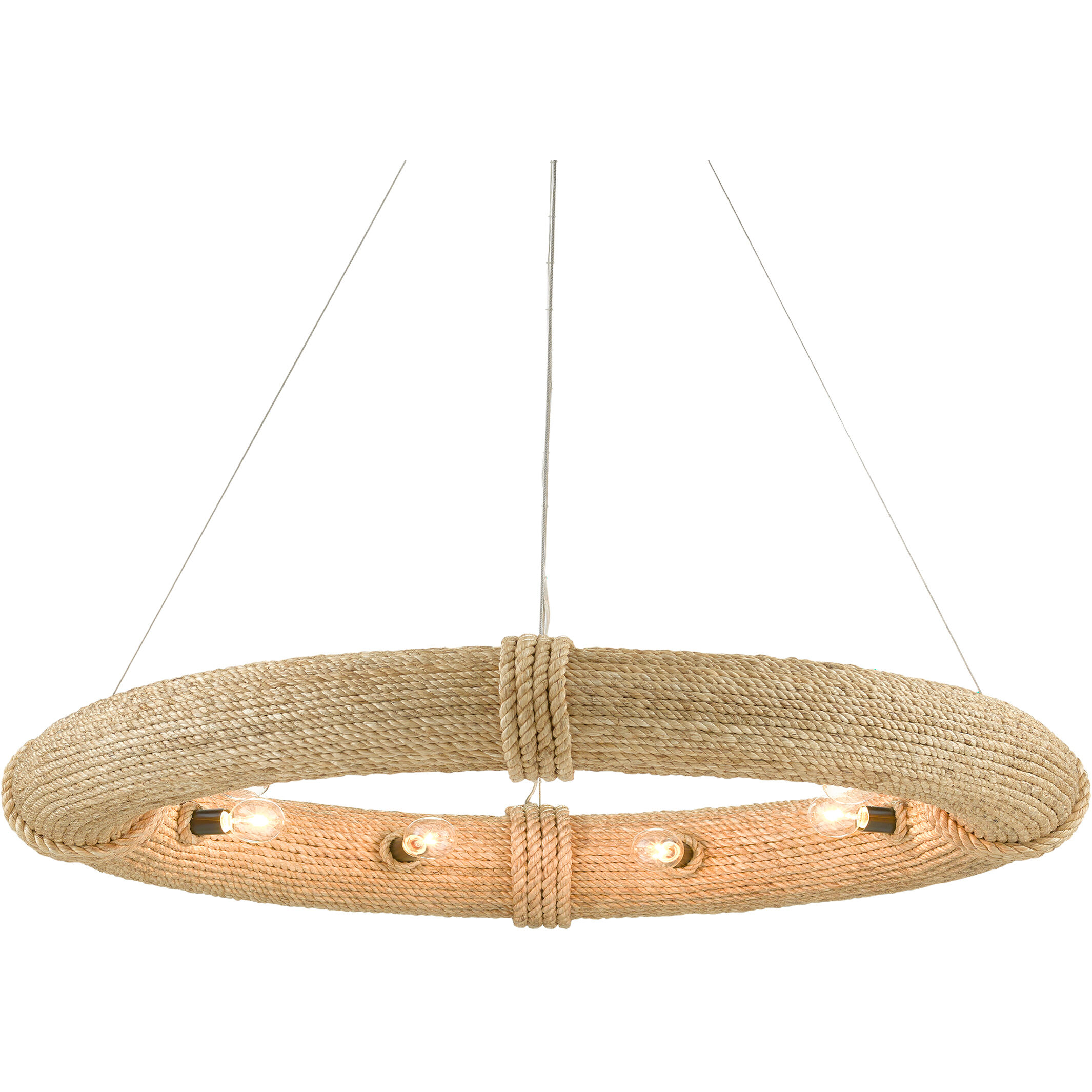 Portmeirion 8 Light 37 inch Satin Black/Abaca Rope Chandelier Ceiling Light