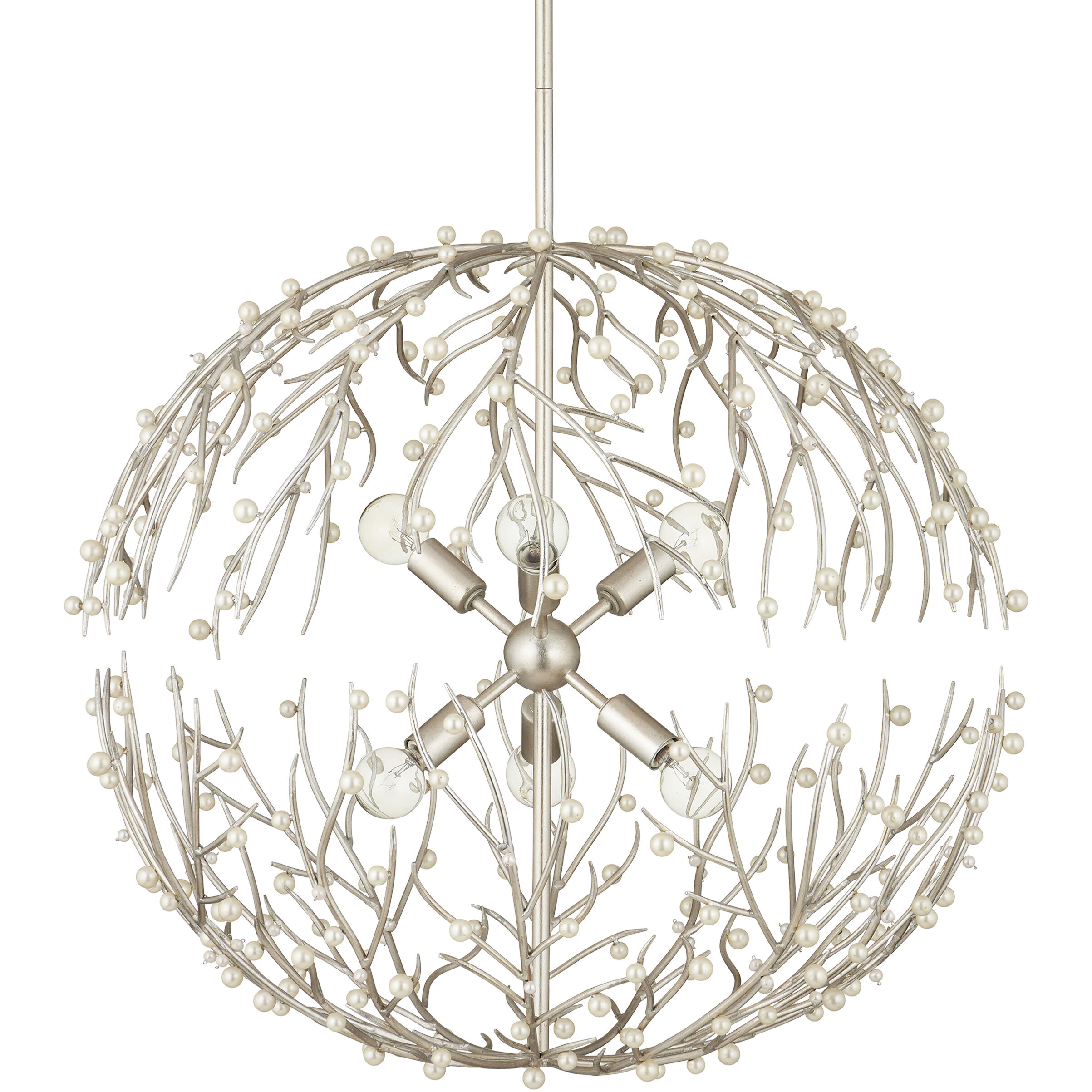 Shinju 6 Light 25.5 inch Natural/Contemporary Silver Leaf Orb Chandelier Ceiling Light