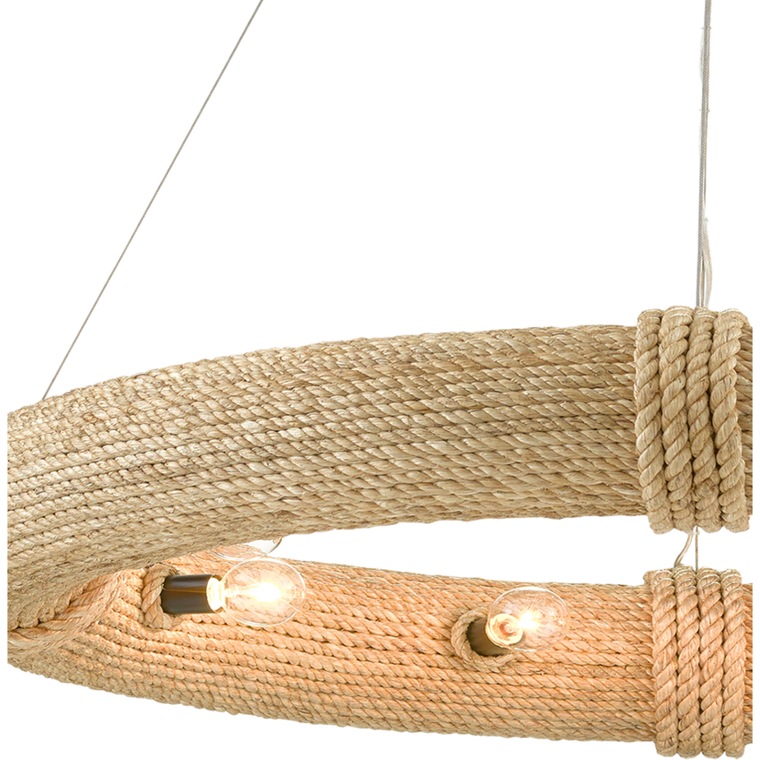 Portmeirion 8 Light 37 inch Satin Black/Abaca Rope Chandelier Ceiling Light