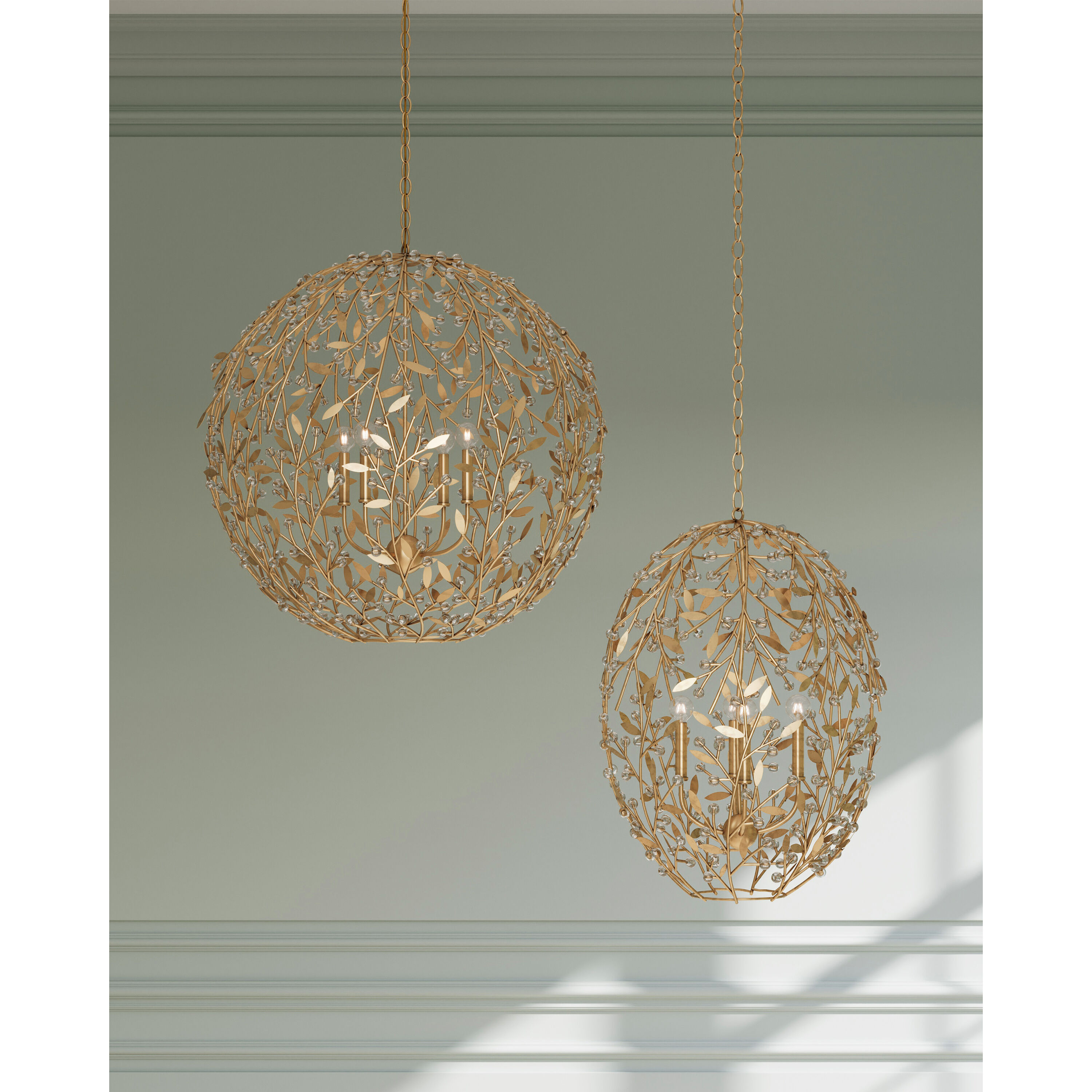 Secret Garden 4 Light 30 inch Clear/Contemporary Gold Leaf/Contemporary Gold Orb Chandelier Ceiling Light