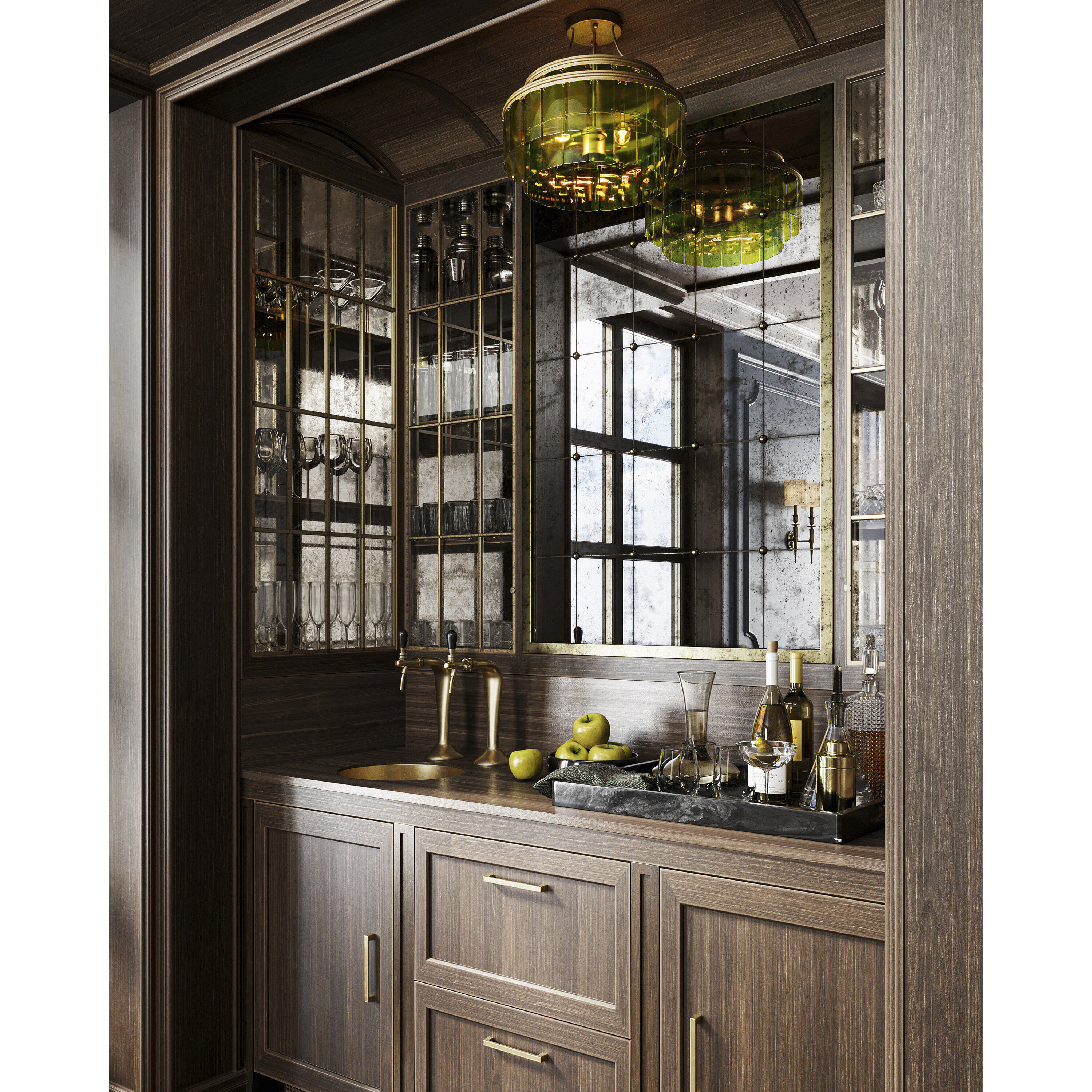 Vintner 3 Light 15.5 inch Contemporary Gold Leaf and Green Semi-Flush Mount Ceiling Light